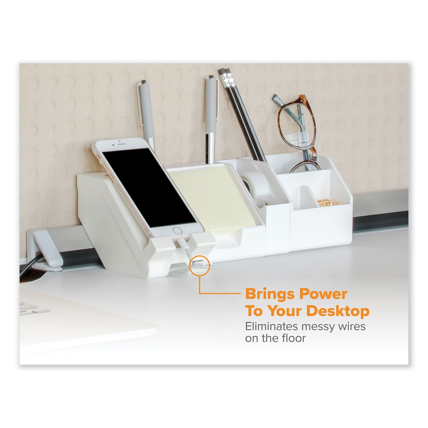 Bostitch® Konnect Desk Organizer and Cable Management Five-Piece Kit, Plastic, White