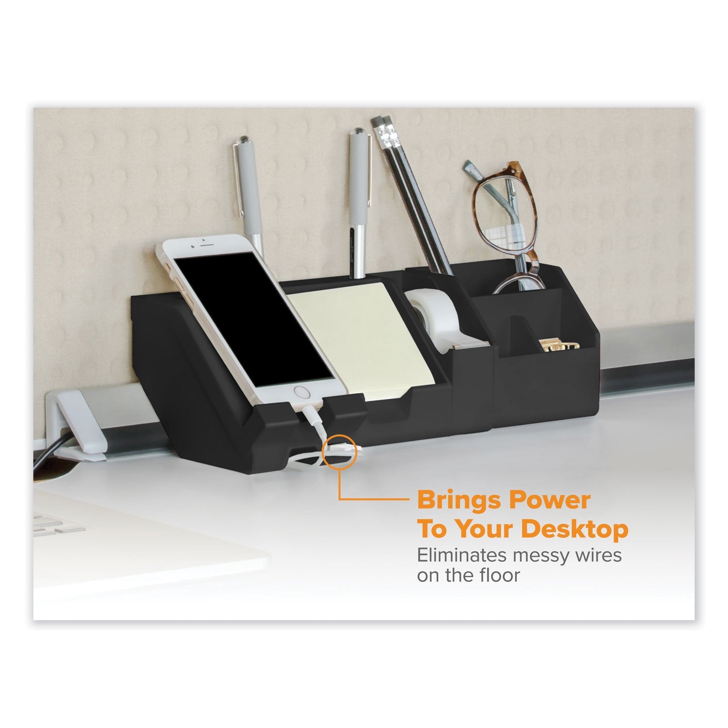 Bostitch® Konnect Desk Organizer and Cable Management Nine-Piece Kit, Plastic, Black