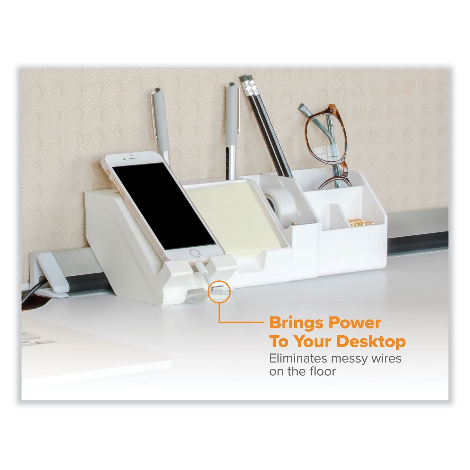 Bostitch® Konnect Desk Organizer and Cable Management 17-Piece Kit, Plastic, White