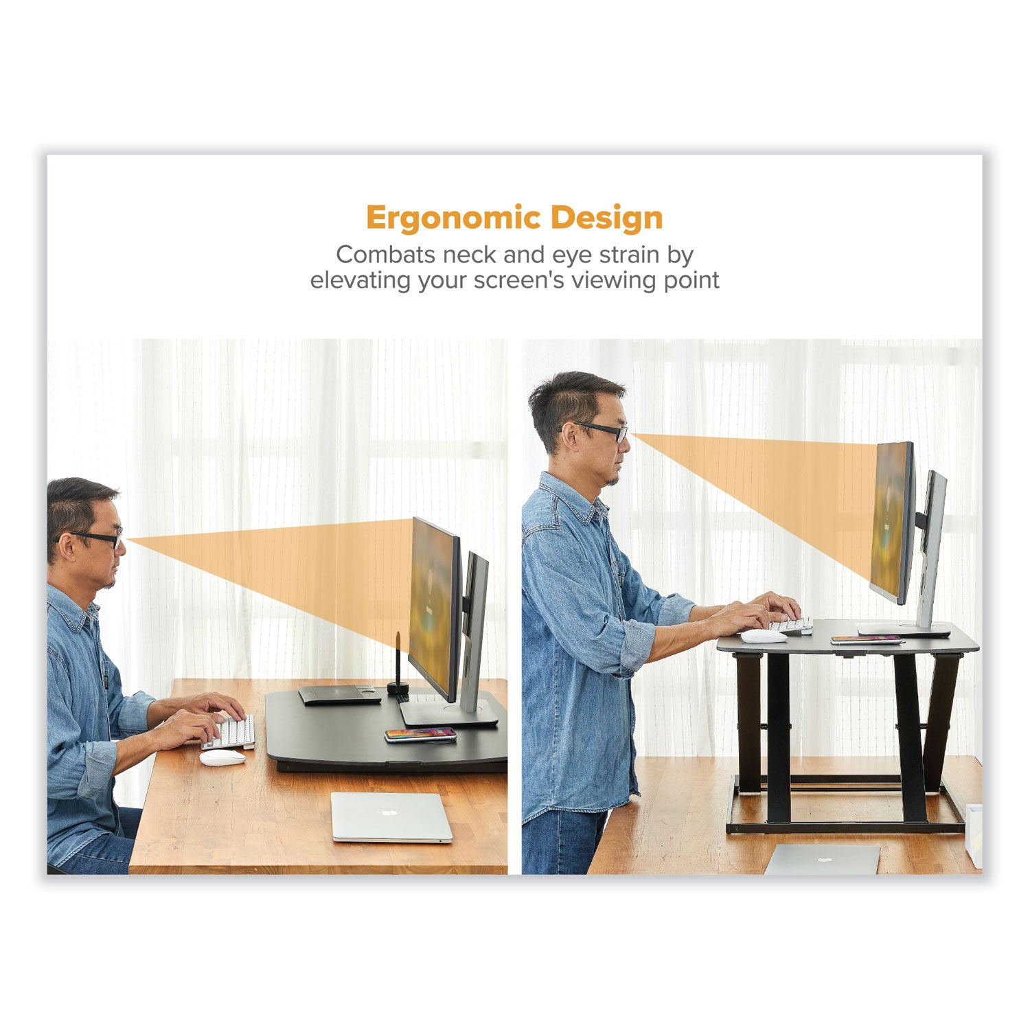 Bostitch® Manual Height Adjustable Standing Desk Converter, 22.05" x 31.34" x 1.26" to 15.75", Black