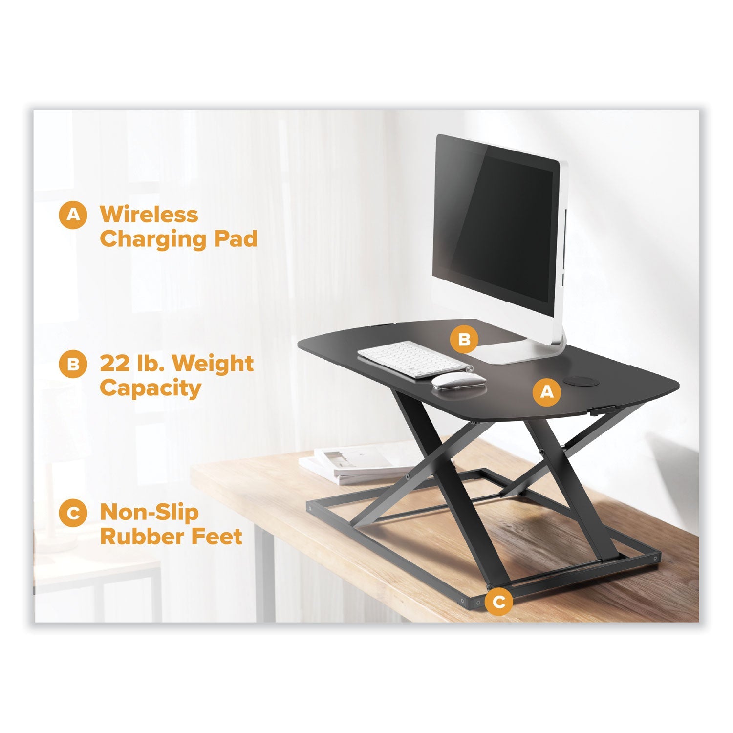 Bostitch® Manual Height Adjustable Standing Desk Converter, 22.05" x 31.34" x 1.26" to 15.75", Black