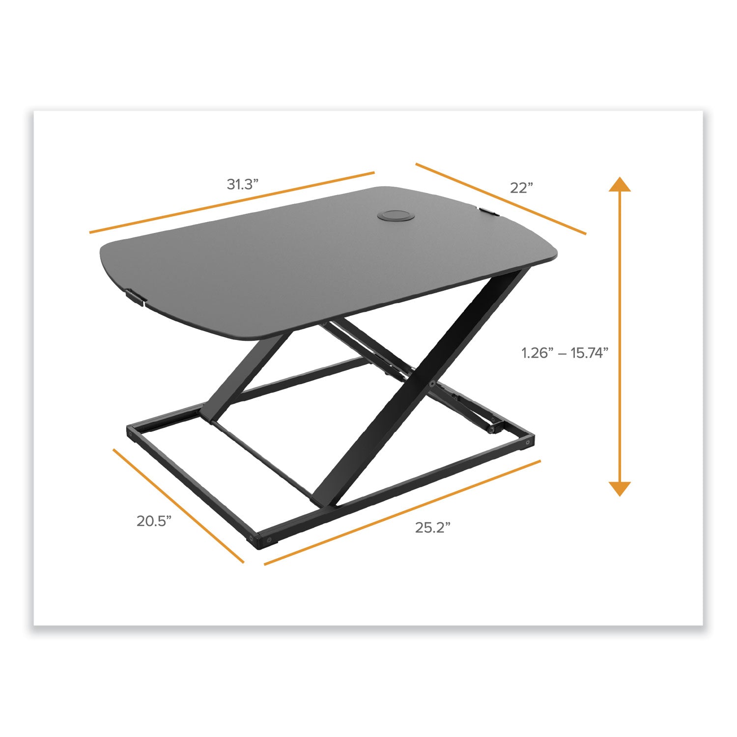 Bostitch® Manual Height Adjustable Standing Desk Converter, 22.05" x 31.34" x 1.26" to 15.75", Black