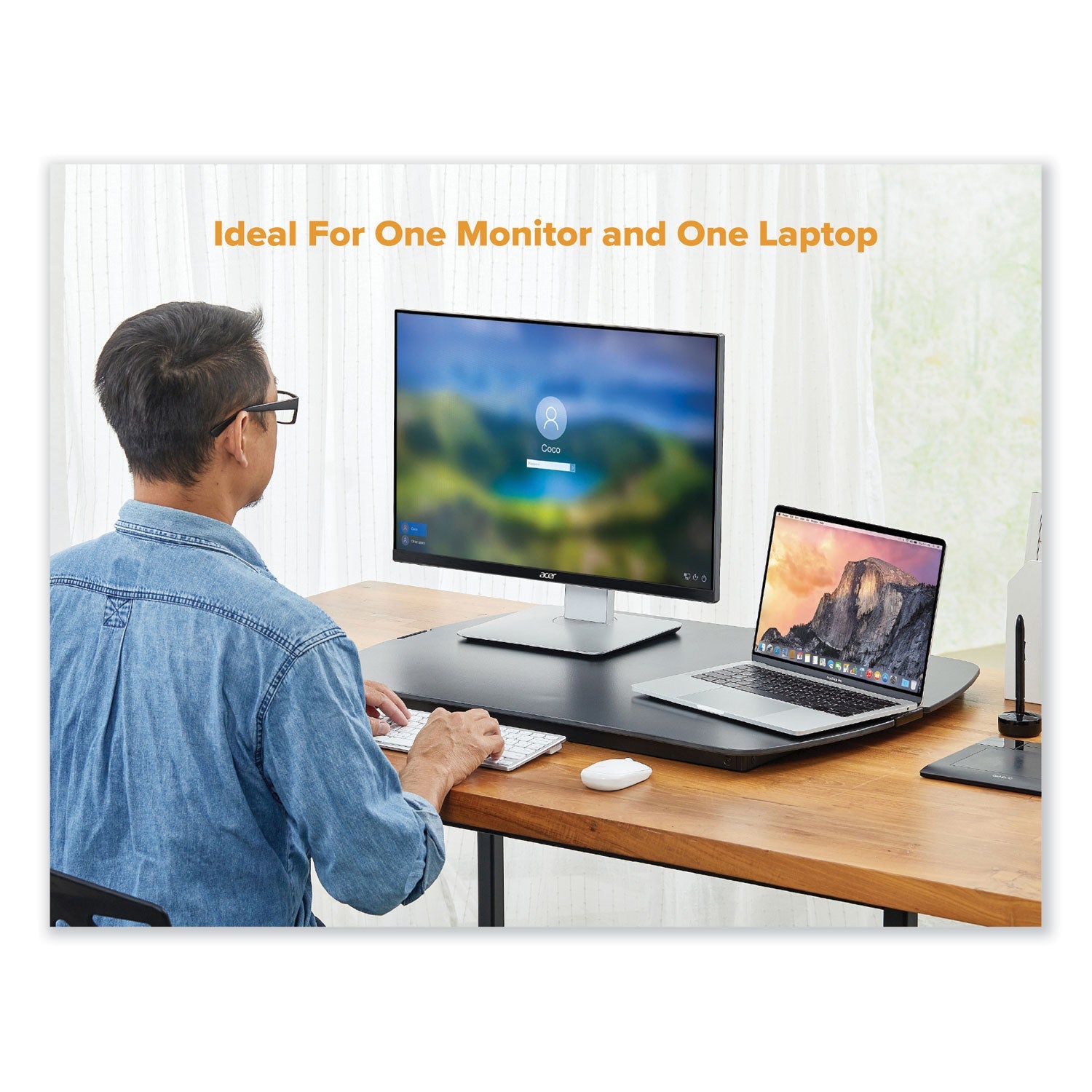 Bostitch® Manual Height Adjustable Standing Desk Converter, 22.05" x 31.34" x 1.26" to 15.75", Black