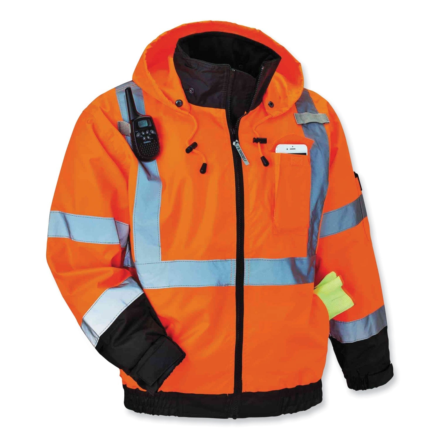 ergodyne® GloWear 8379 Class 3 Hi-Vis Fleece Lined Bomber Jacket, Orange, Small - Bloom Skins