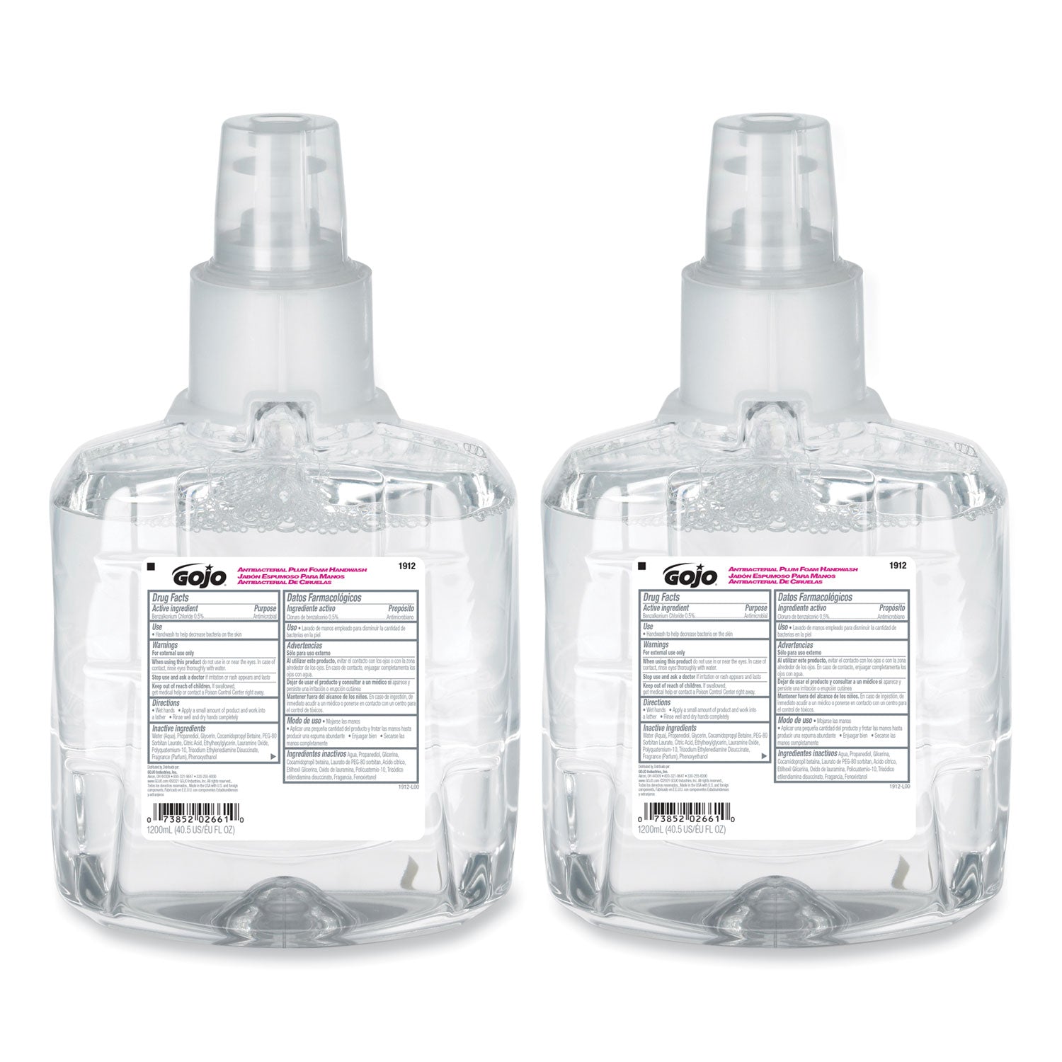 GOJO® Antibacterial Foam Hand Wash Refill, For LTX-12 Dispenser, Plum Scent, 1,200 mL, 2/Carton