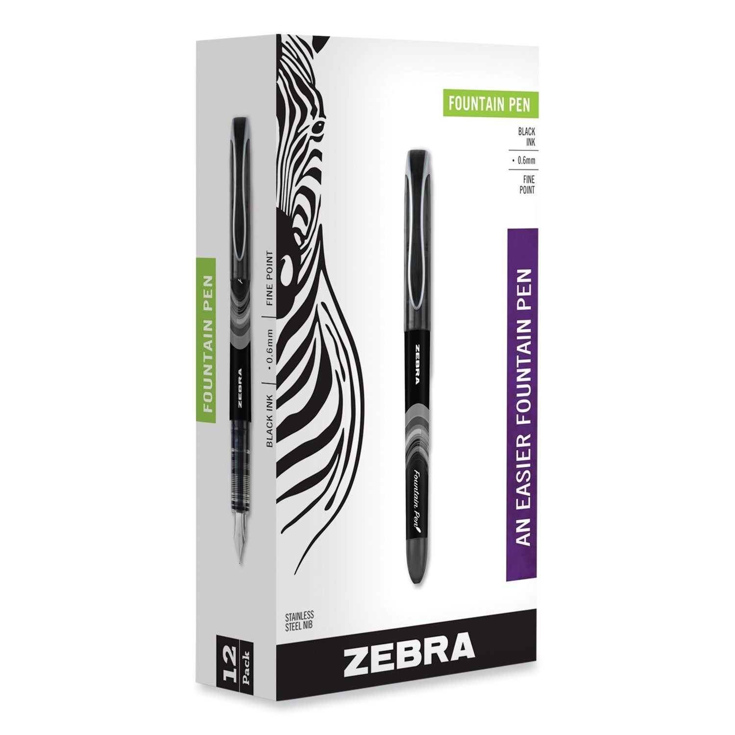 Zebra Fountain Pen | Fine 0.6mm Black, 12-Pack