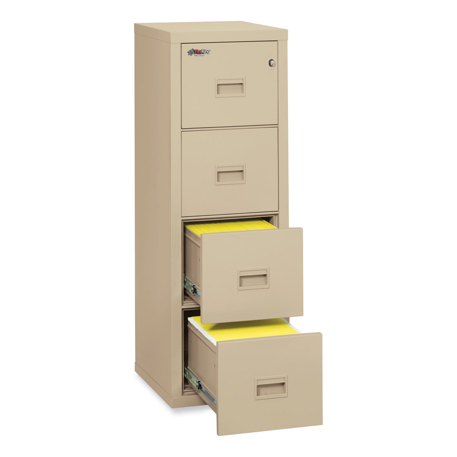 FireKing® Compact Turtle Insulated Vertical File, 1-Hour Fire Protection, 4 Legal/letter File Drawer, Parchment, 17.75 X 22.13 X 52.75