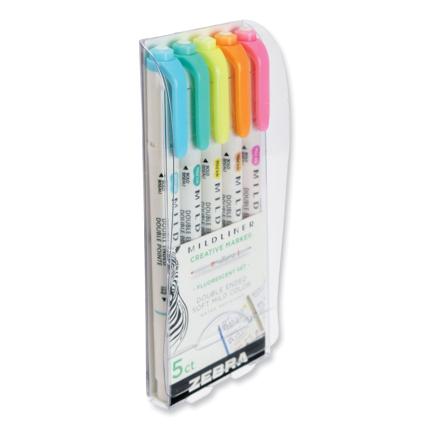 Zebra® Mildliner Double Ended Highlighter, Assorted Ink Colors, Bold-Chisel/fine-Bullet Tips, Assorted Barrel Colors, 5/pack