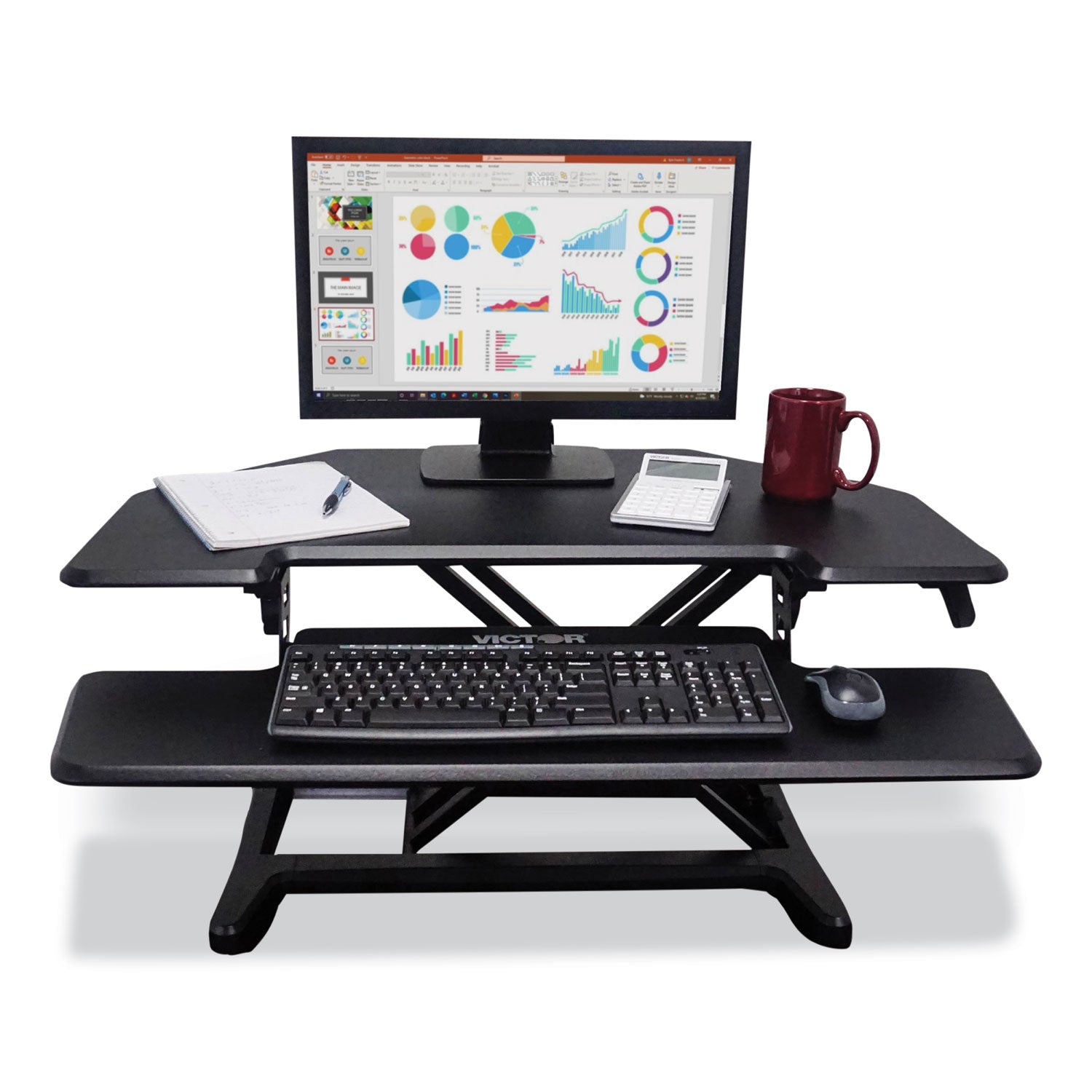 Victor® Height Adjustable Corner Standing Desk with Keyboard Tray, 36 x 20 x 0 to 20, Black