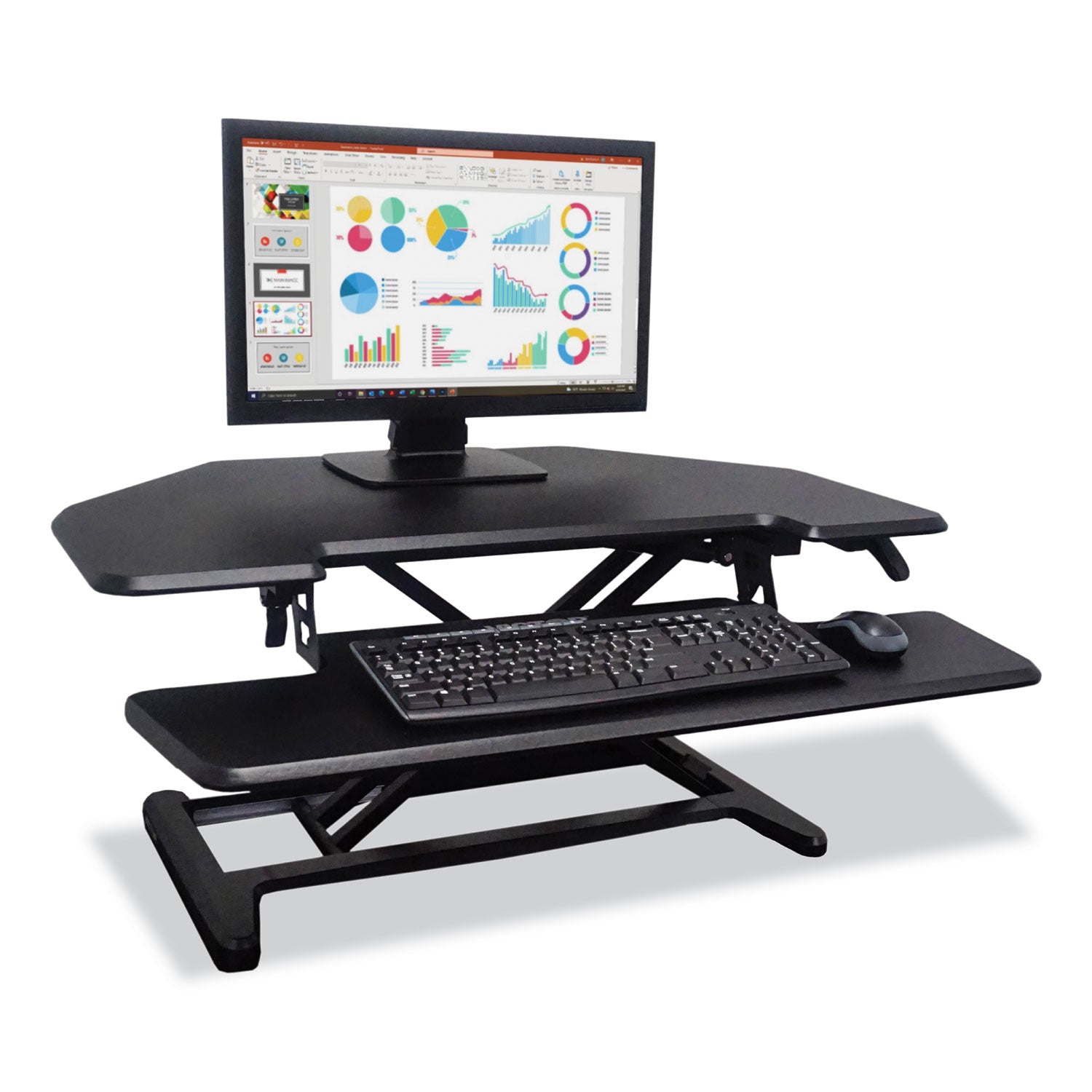 Victor® Height Adjustable Corner Standing Desk with Keyboard Tray, 36 x 20 x 0 to 20, Black