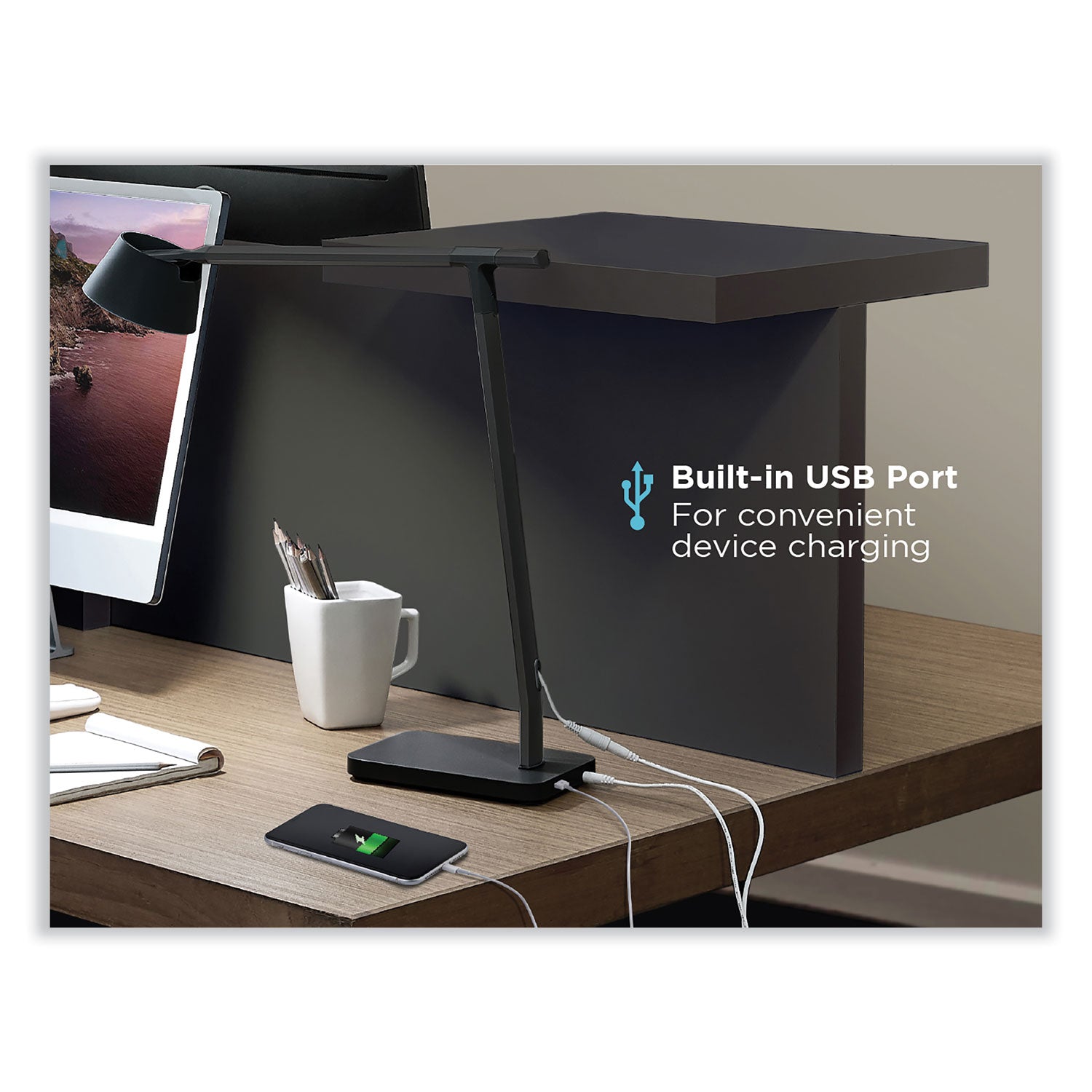 BLACK+DECKER PureOptics Verve Designer Series LED Desk Lamp with USB Port, 17.32" High, Black