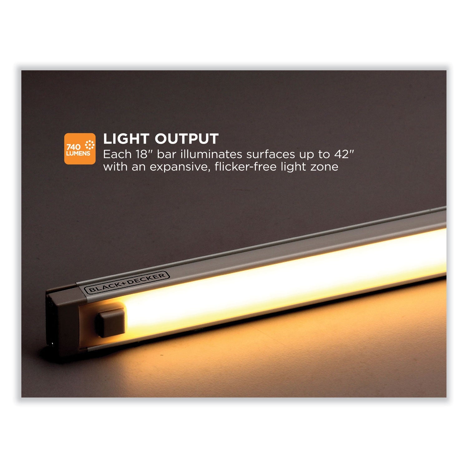 BLACK+DECKER LED Dimmable Under Counter Lighting with Motion Sensor and Magnetic Option One-Bar Kit, 0.78w x 0.39h, 18" Length