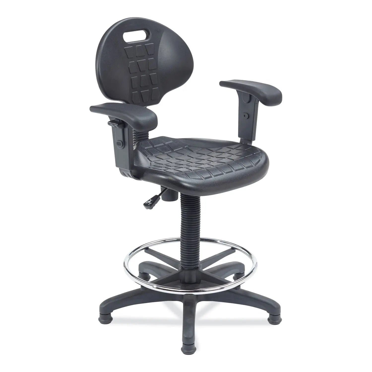 NPS® 6700 Series Adjustable Height Polyurethane Task Stool with Arms, Supports Up to 300 lb, 22" to 32" Seat Height, Black