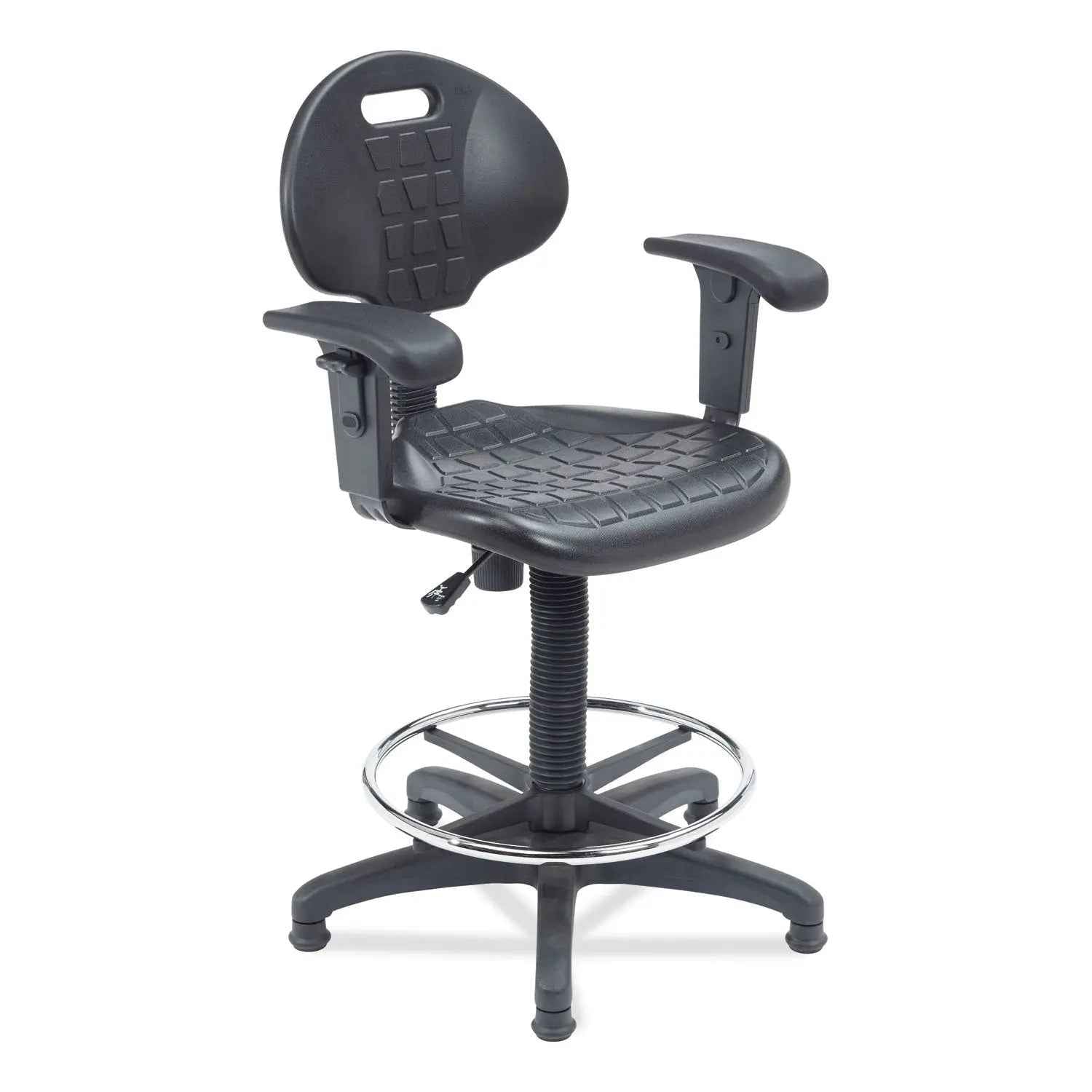 NPS® 6700 Series Adjustable Height Polyurethane Task Stool with Arms, Supports Up to 300 lb, 22" to 32" Seat Height, Black