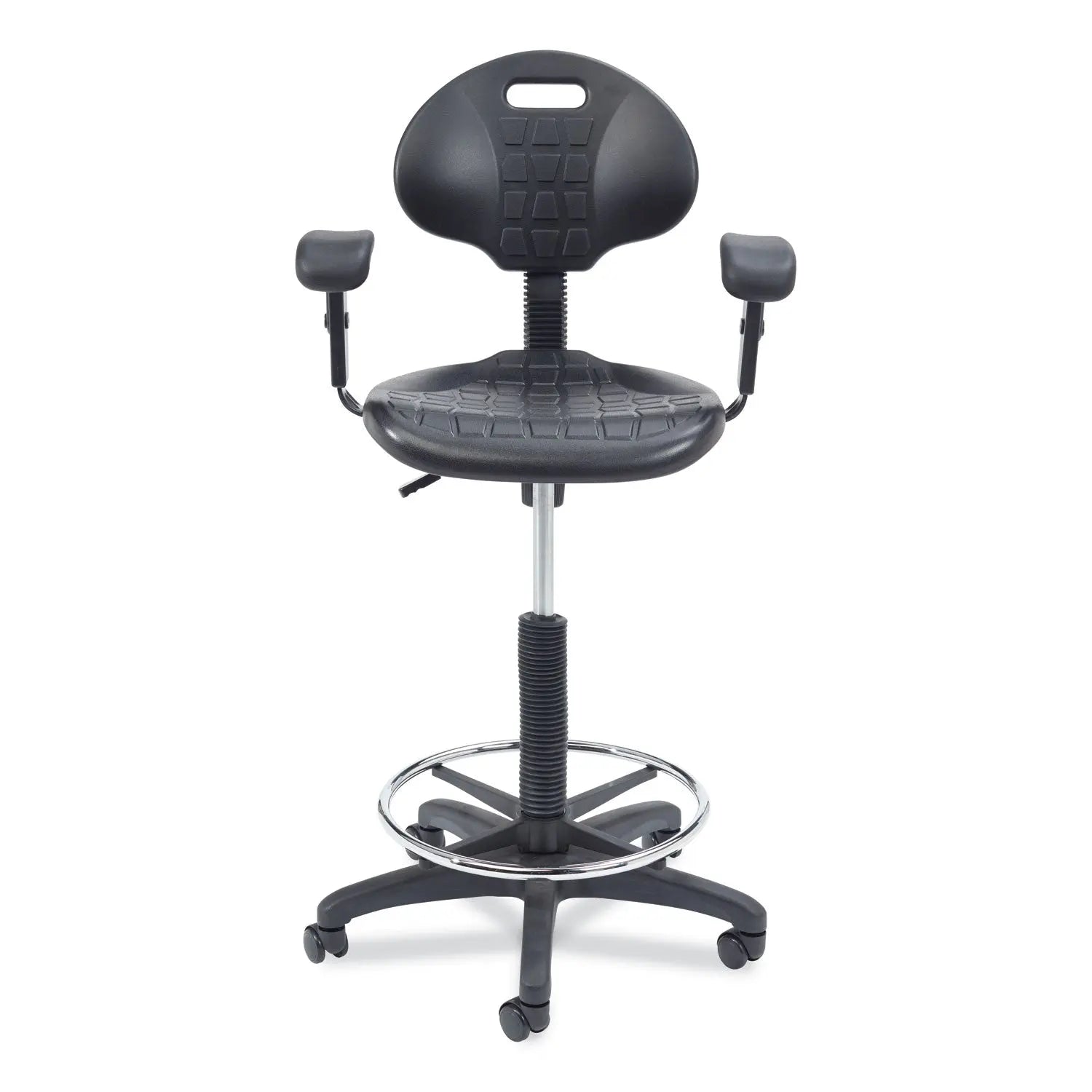 NPS® 6700 Series Adjustable Height Polyurethane Task Stool with Arms, Supports Up to 300 lb, 22" to 32" Seat Height, Black