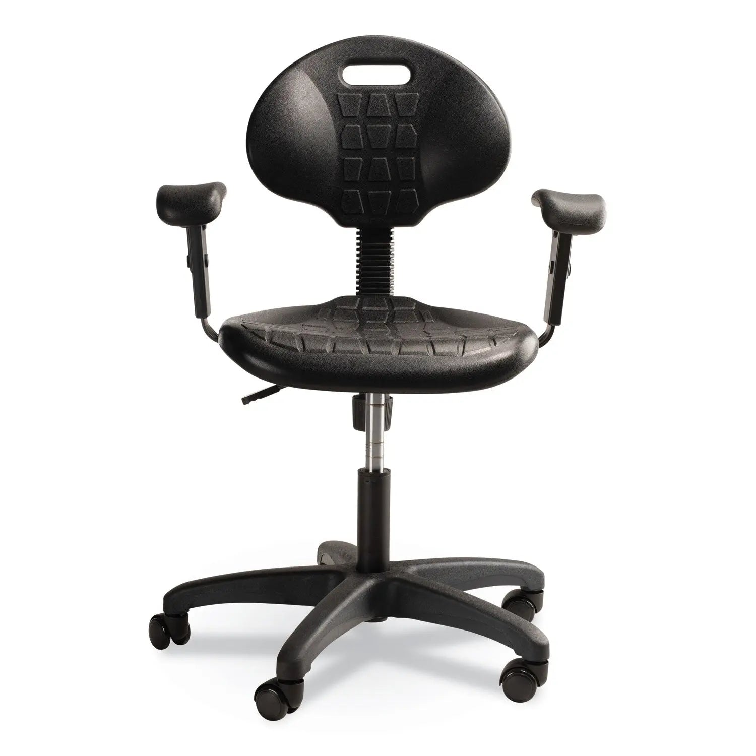 NPS® 6700 Series Polyurethane Adjustable Height Task Chair with Arms, Supports 300 lb, 16" to 21" Seat Height, Black Seat/Base