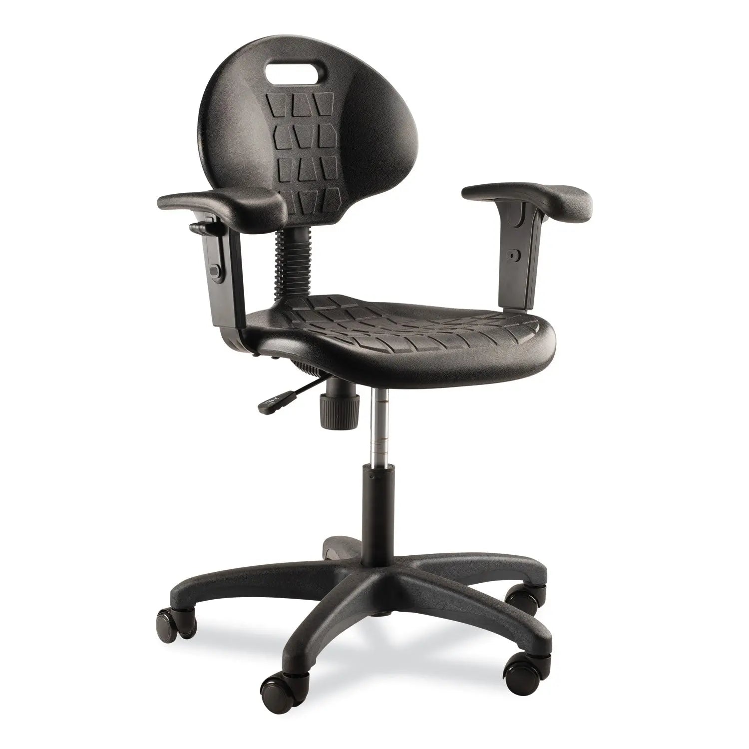 NPS® 6700 Series Polyurethane Adjustable Height Task Chair with Arms, Supports 300 lb, 16" to 21" Seat Height, Black Seat/Base