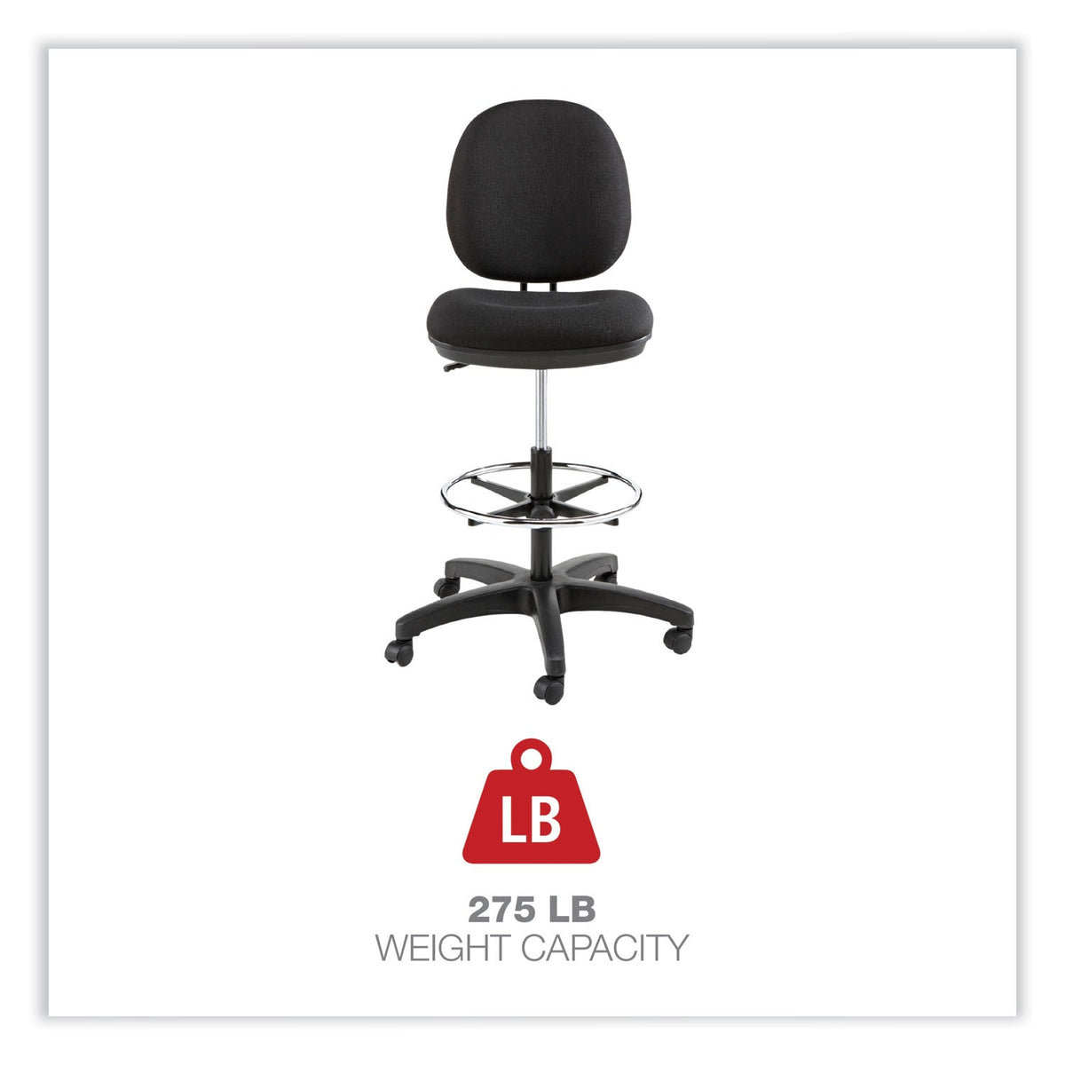 Alera® Alera Interval Series Swivel Task Stool, Supports Up To 275 Lb, 23.93" To 34.53" Seat Height, Black Fabric