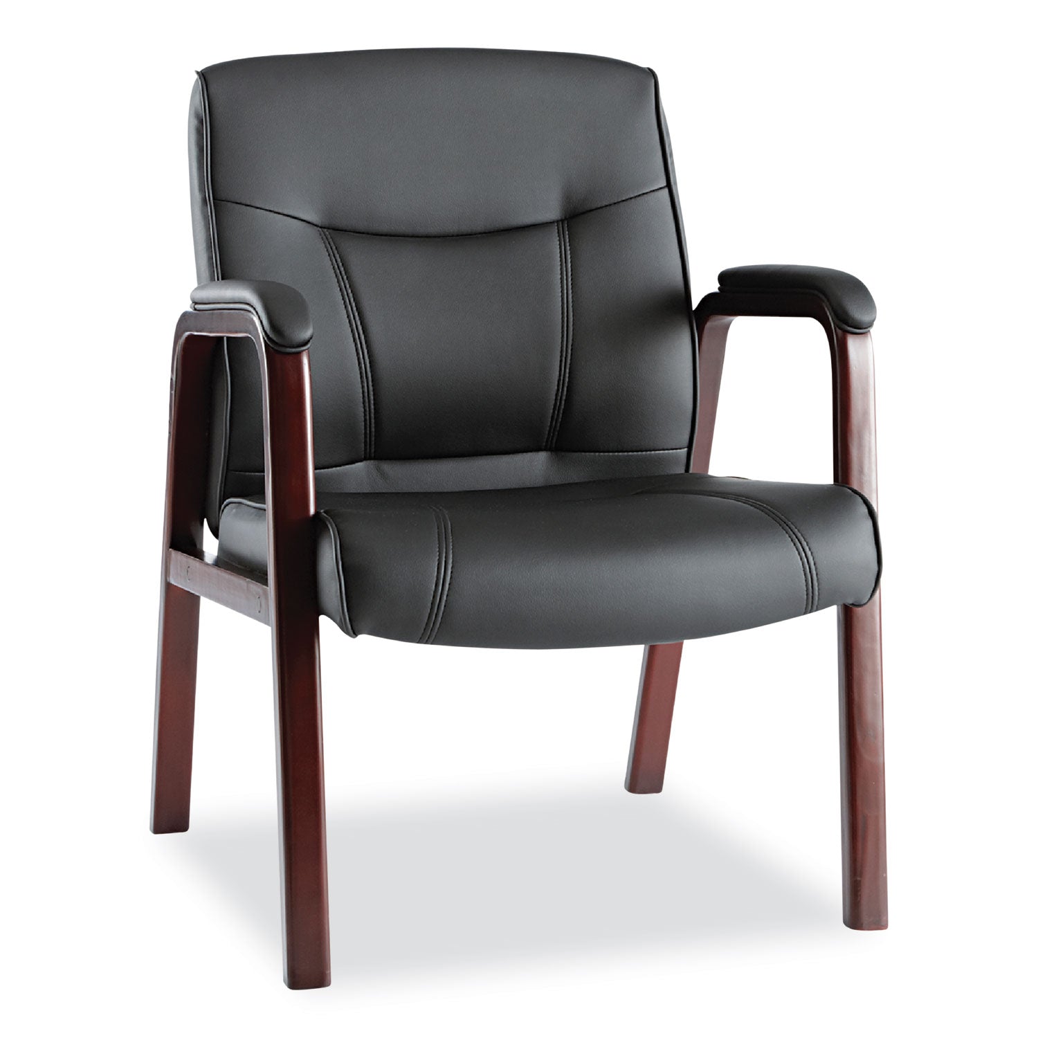 Alera® Alera Madaris Series Bonded Leather Guest Chair with Wood Trim Legs, 25.39" x 25.98" x 35.62", Black Seat/Back, Mahogany Base