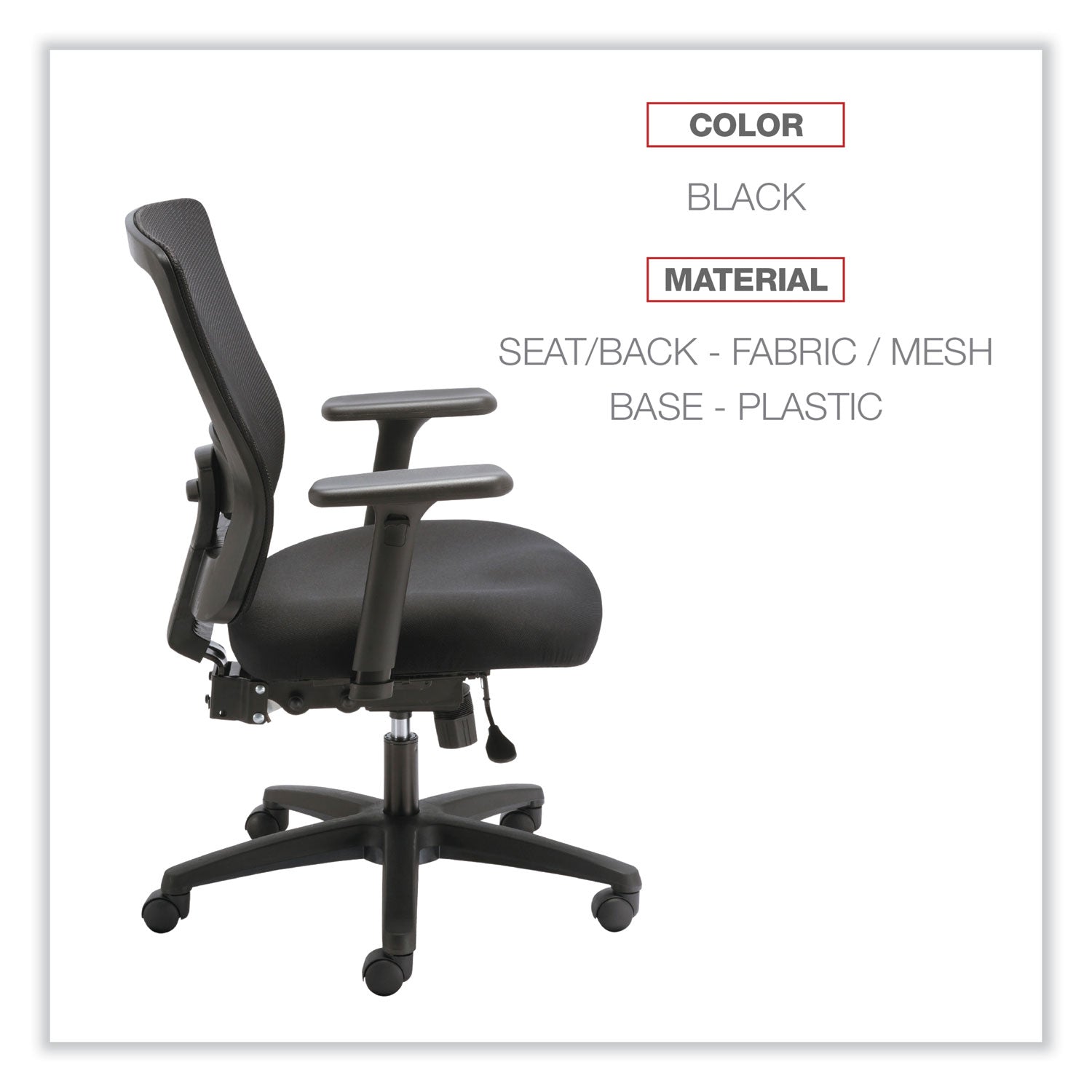 Alera® Alera Envy Series Mesh Mid-Back Multifunction Chair, Supports Up To 250 Lb, 17" To 21.5" Seat Height, Black