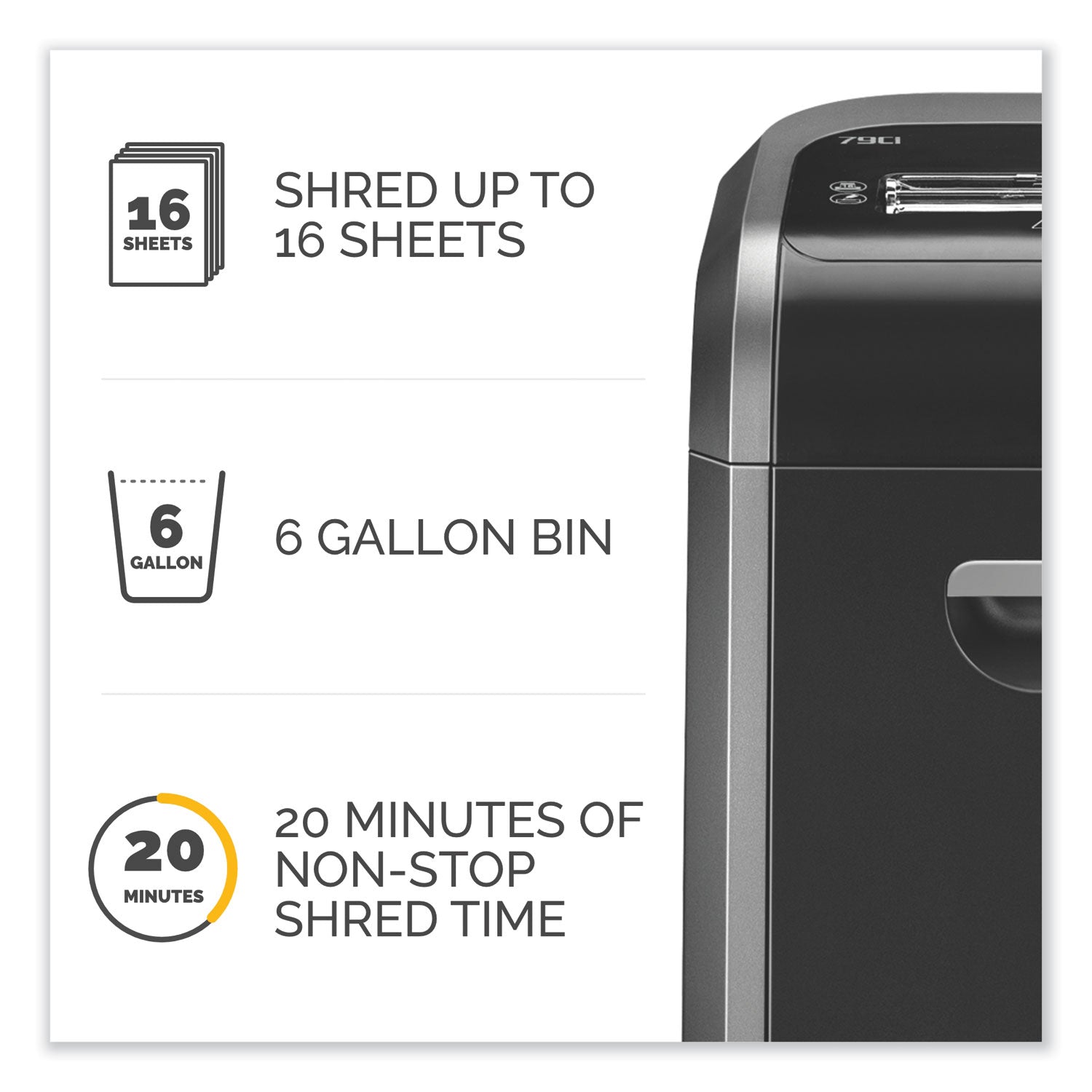 Fellowes® Powershred 79ci 100% Jam Proof Cross-Cut Shredder, 16 Manual Sheet Capacity