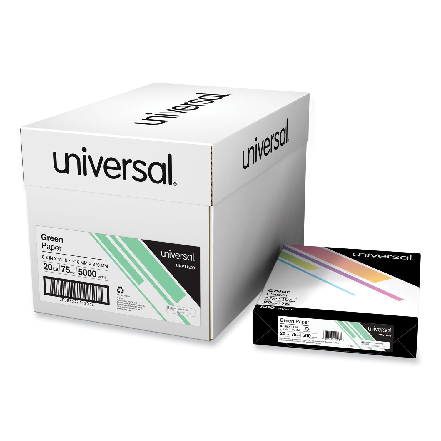 Universal® Deluxe Colored Paper, 20 lb Bond Weight, 8.5 x 11, Green, 500/Ream