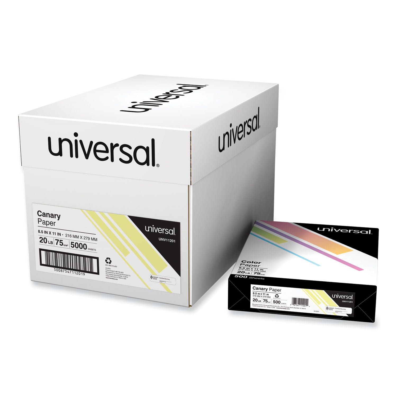Universal® Deluxe Colored Paper, 20 lb Bond Weight, 8.5 x 11, Canary, 500/Ream