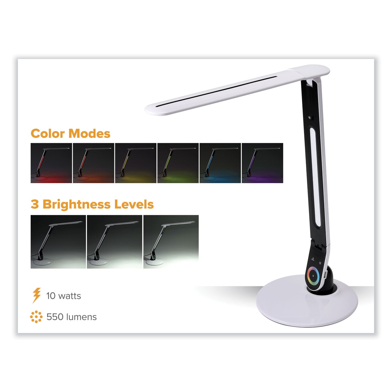 Bostitch® Office Color Changing Desk Lamp with RGB Arm, 20" High, White