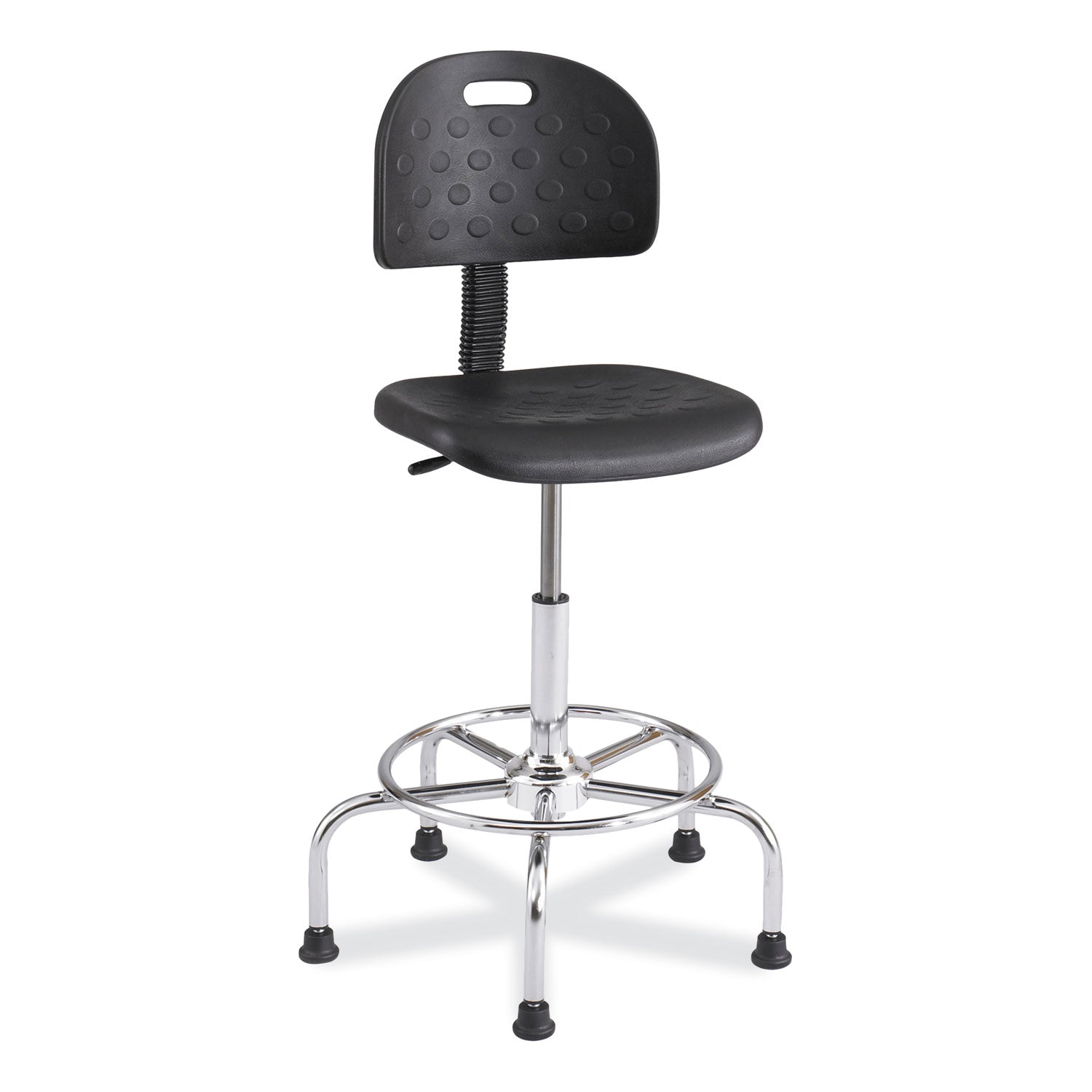 Safco® Workfit Economy Industrial Chair, Supports Up to 400 lb, 22" to 30" Seat Height, Black Seat, Black Back, Silver Base