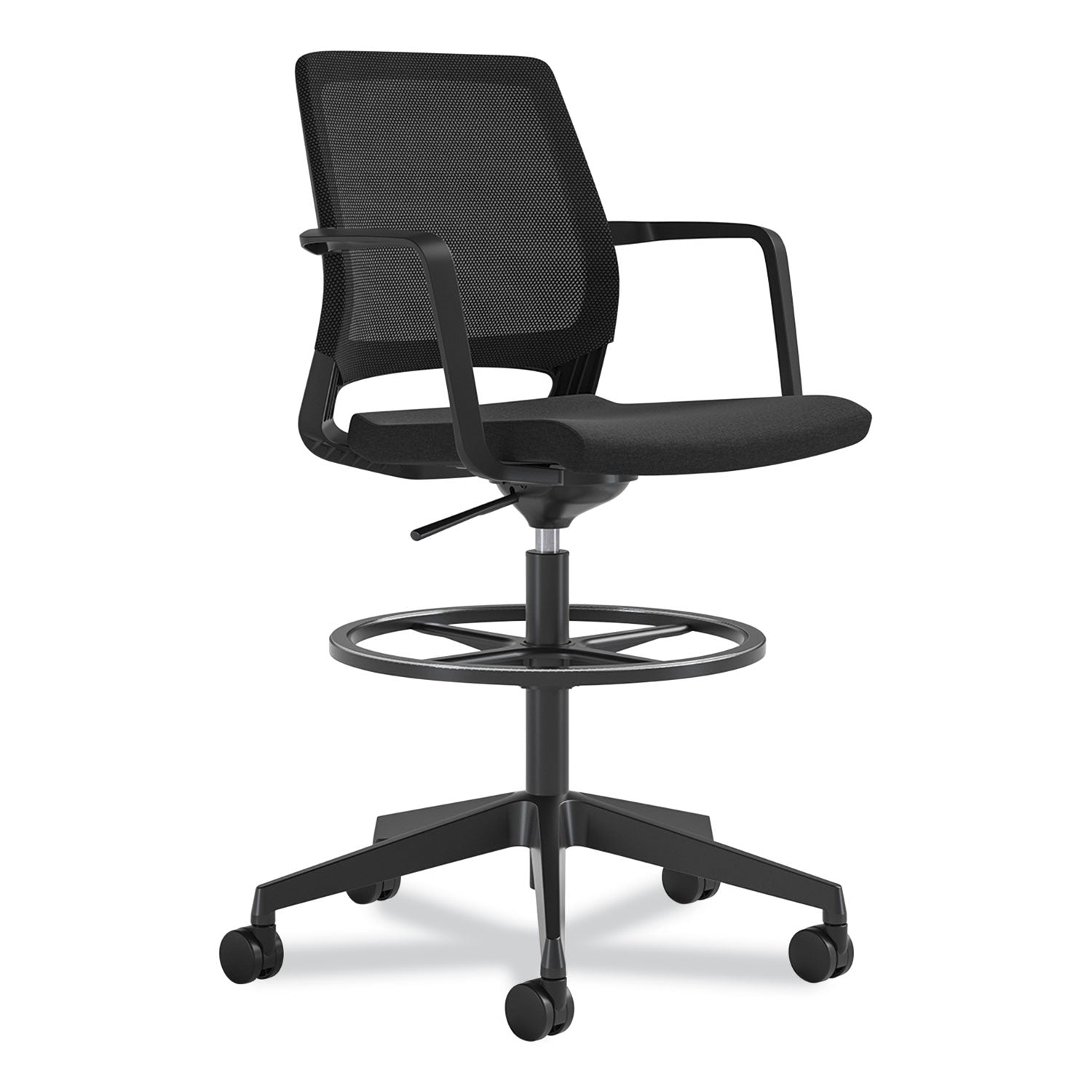 Safco® Medina Extended-Height Chair, Supports Up to 275 lb, 23" to 33" Seat Height, Black Seat, Black Back, Black Base