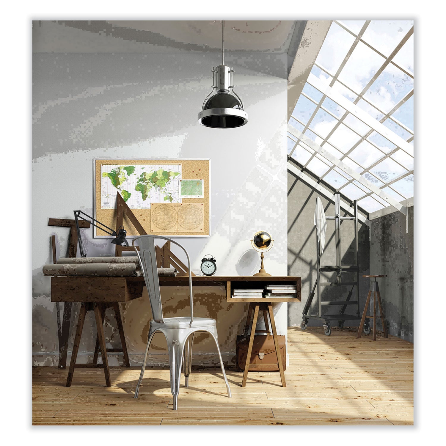 Ghent Aluminum-Frame Natural Corkboard, 72.5" x 48.5", Tan Surface, Satin Aluminum Frame