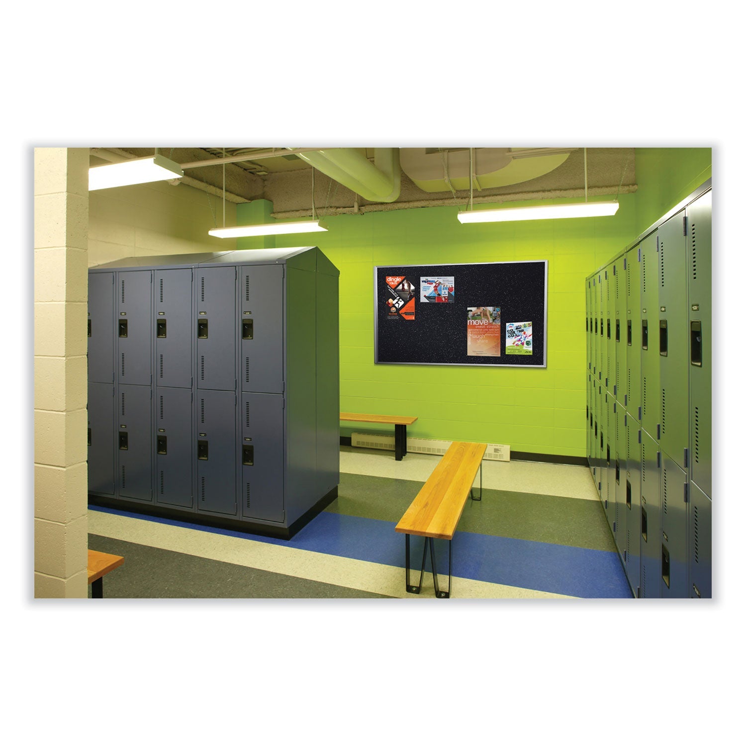 Ghent Aluminum-Frame Recycled Rubber Bulletin Boards, 144.5" x 48.5", Confetti Surface, Satin Aluminum Frame