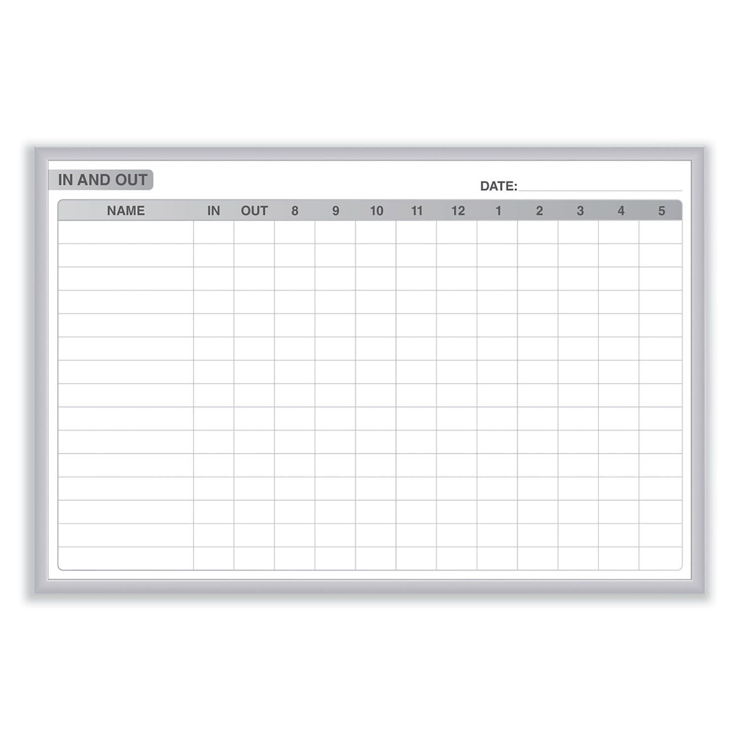Ghent In/Out Magnetic Whiteboard, Personnel In/Out Tracking Chart, 96.5" x 48.5", White/Gray Surface, Satin Aluminum Frame