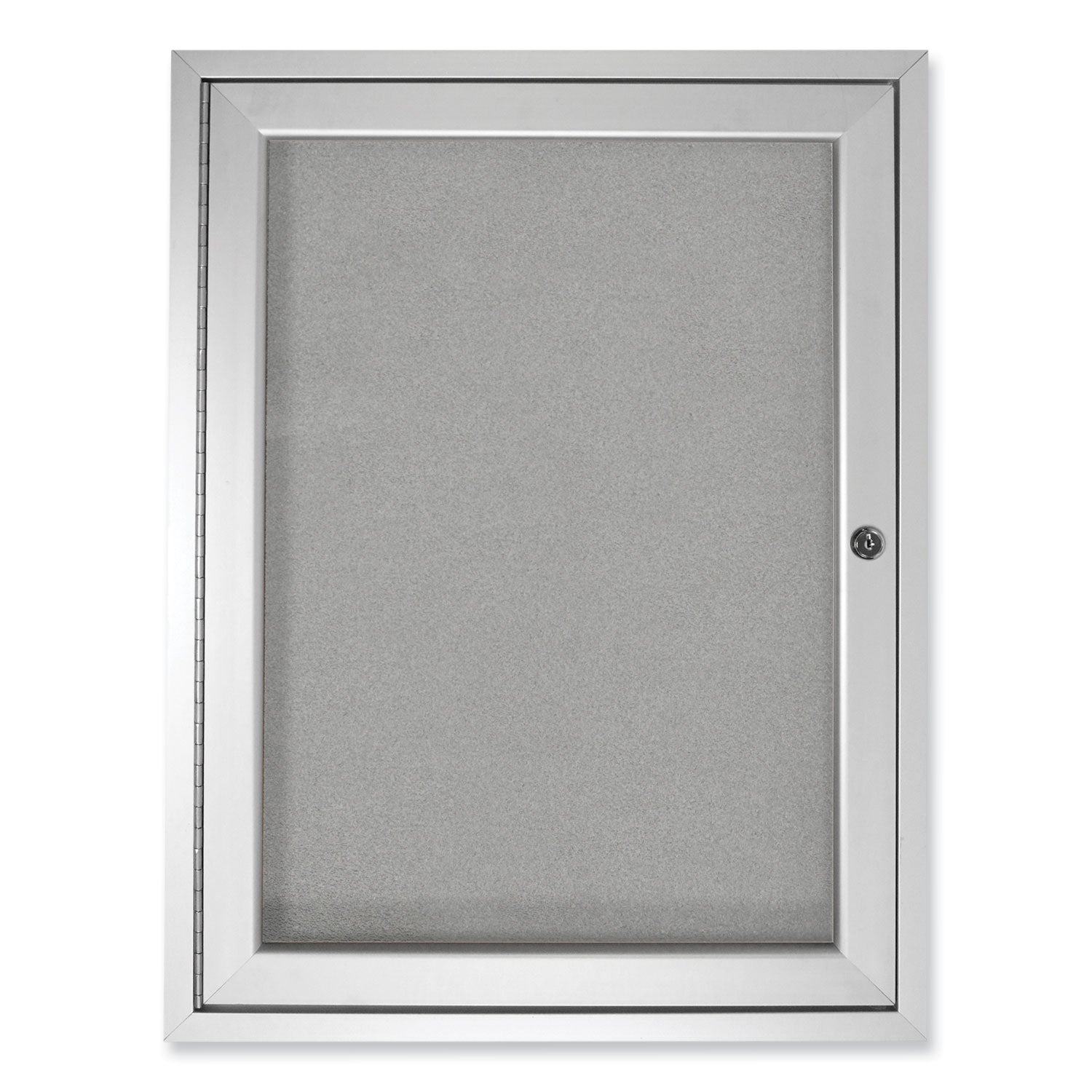 Ghent 1 Door Enclosed Vinyl Bulletin Board with Satin Frame, 18" x 24", Silver Surface, Satin Aluminum Frame