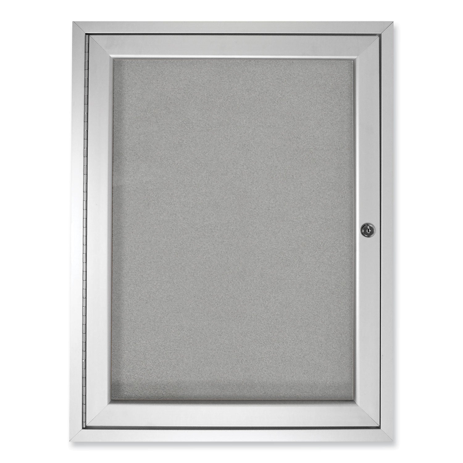 Ghent 1 Door Enclosed Vinyl Bulletin Board with Satin Frame, 30" x 36", Silver Surface, Satin Aluminum Frame