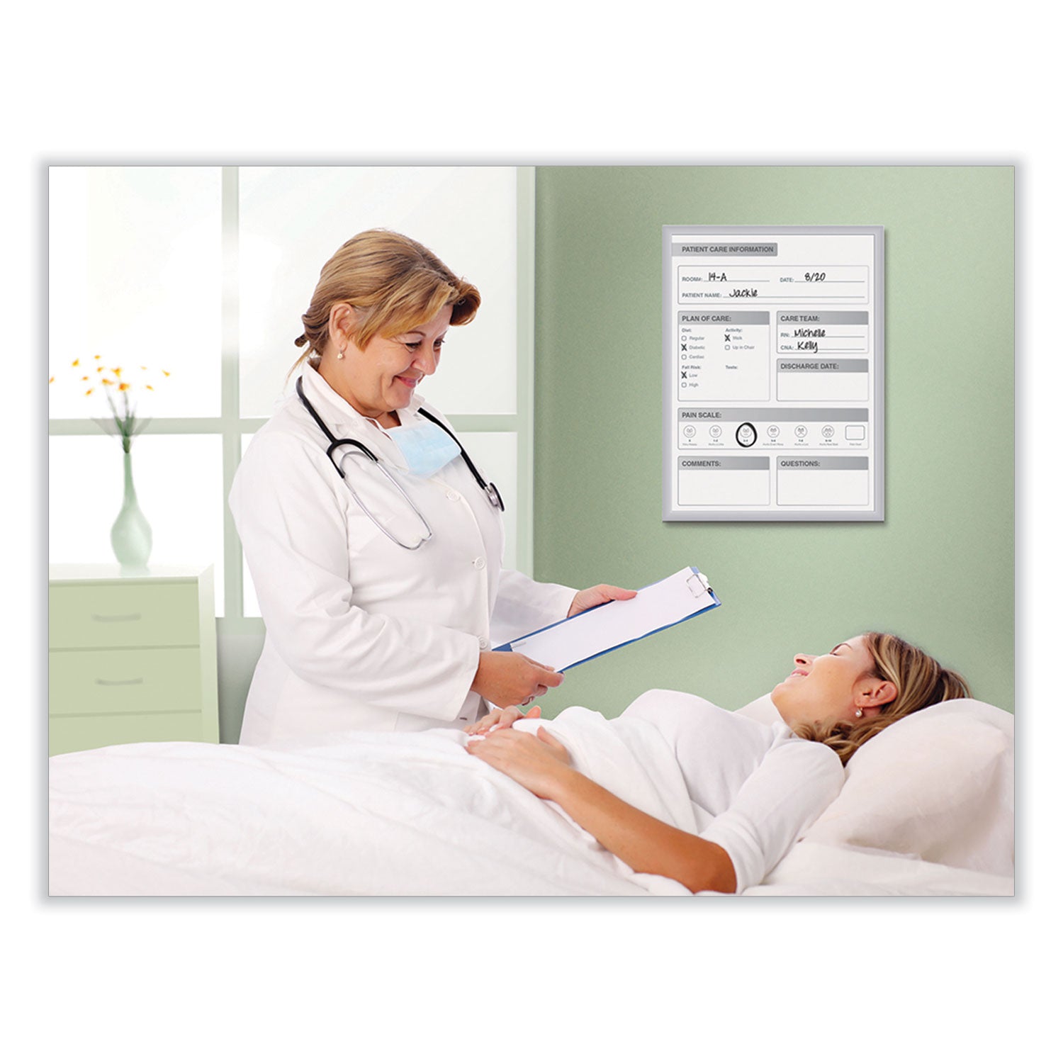 Ghent Patient Room Magnetic Whiteboard, Hospital Patient Chart, 18.5" x 24.5", White/Gray Surface, Satin Aluminum Frame
