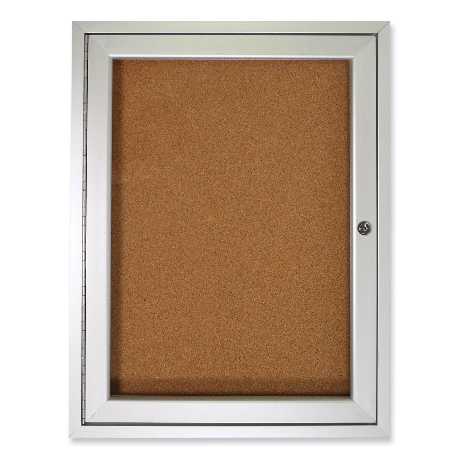 Ghent 1 Door Enclosed Natural Cork Bulletin Board with Satin Frame, 30" x 36", Tan Surface, Satin Aluminum Frame - Bloom Skins