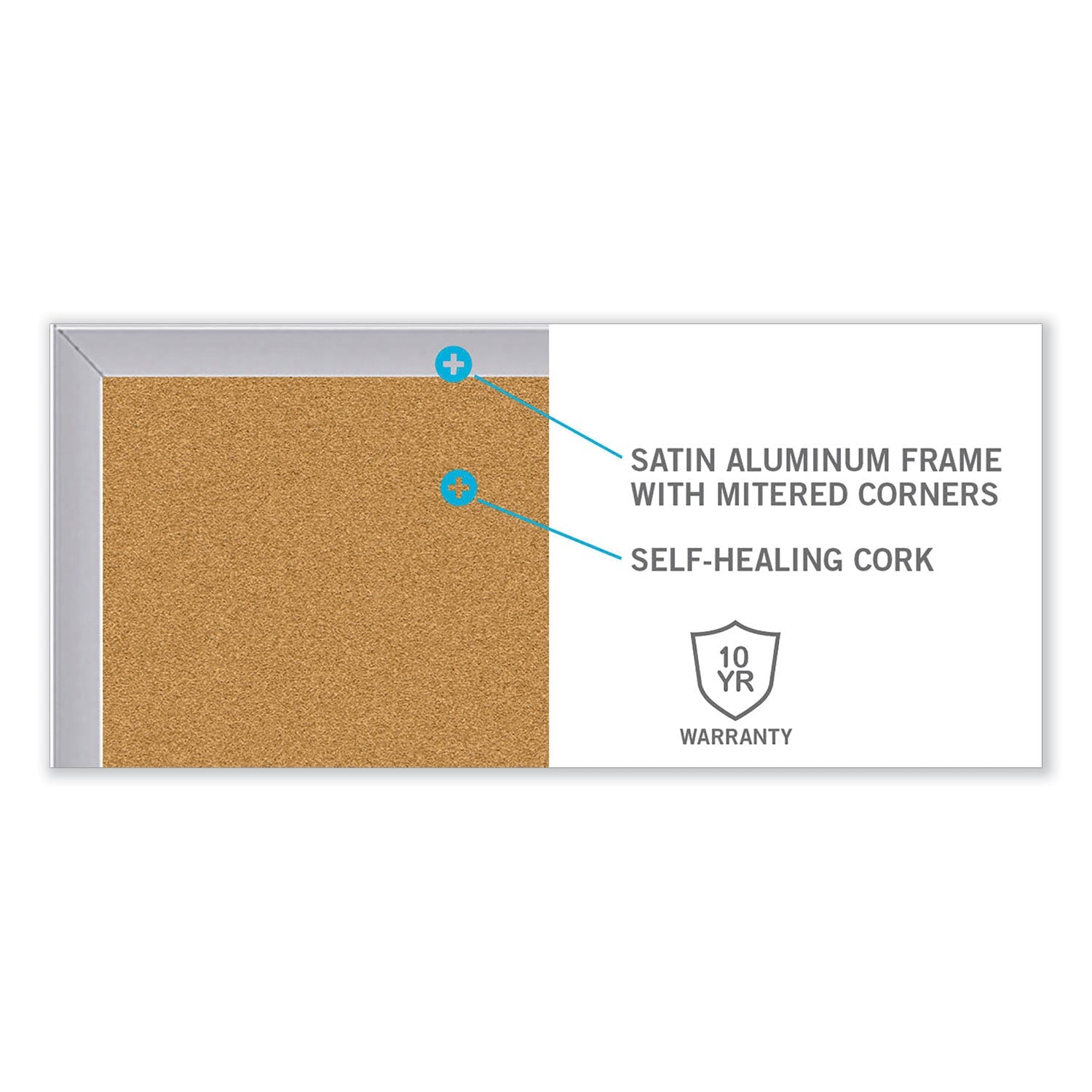 Ghent Aluminum-Frame Natural Corkboard, 72.5" x 48.5", Tan Surface, Satin Aluminum Frame