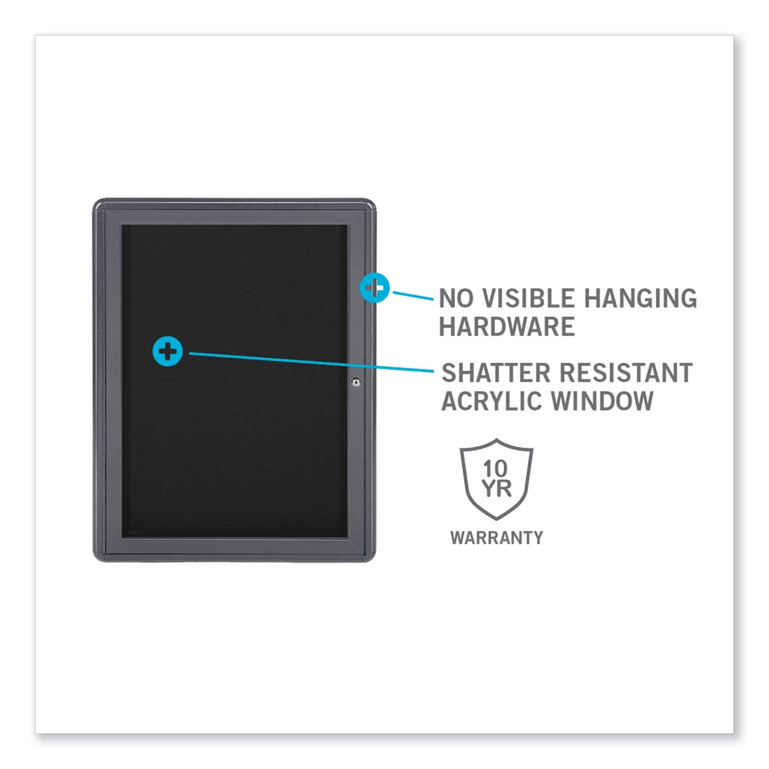 Ghent Enclosed Letterboard, 24.13" x 33.75", Black Surface, Powder-Coated Gray Aluminum Frame
