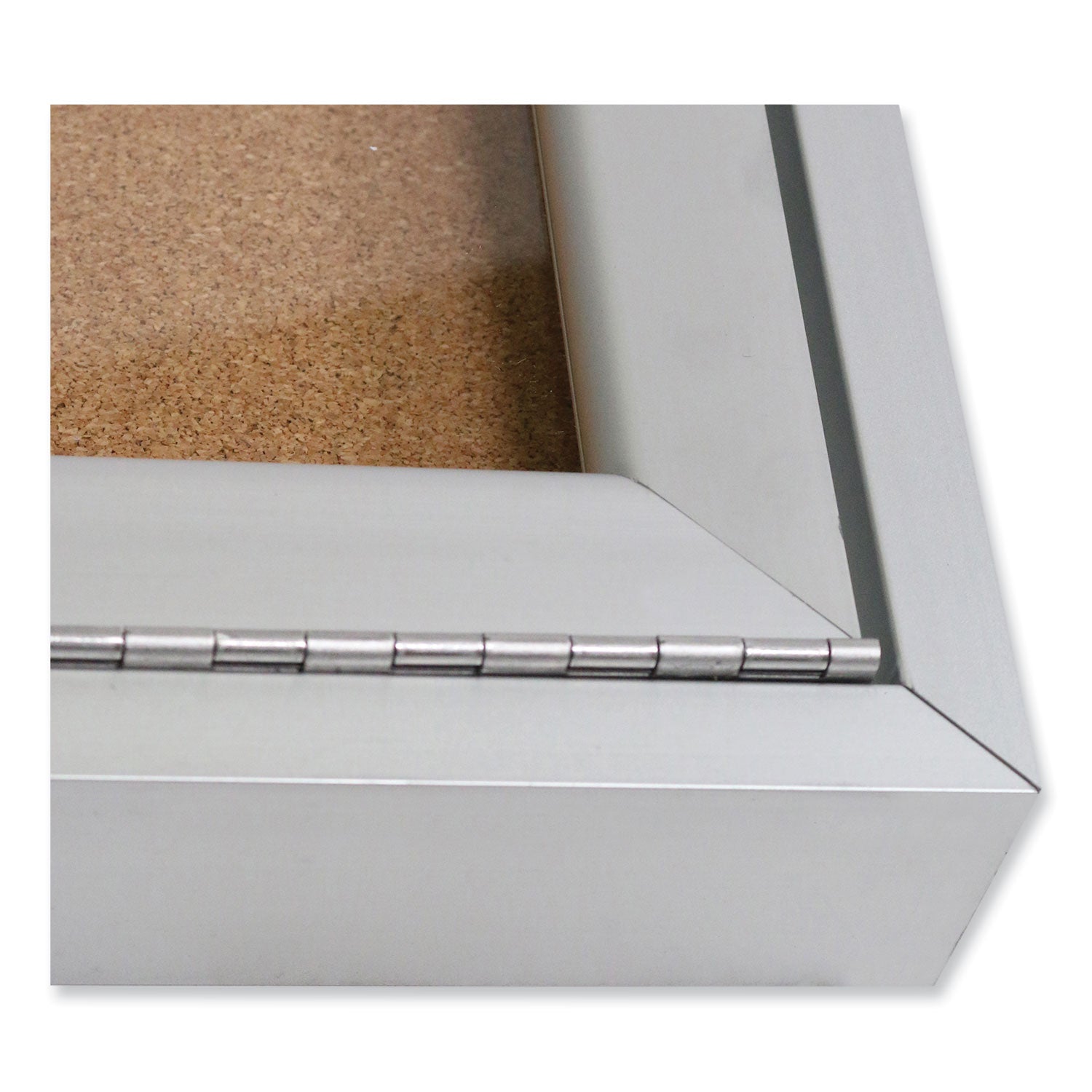 Ghent 1 Door Enclosed Natural Cork Bulletin Board with Satin Frame, 36" x 36", Tan Surface, Satin Aluminum Frame