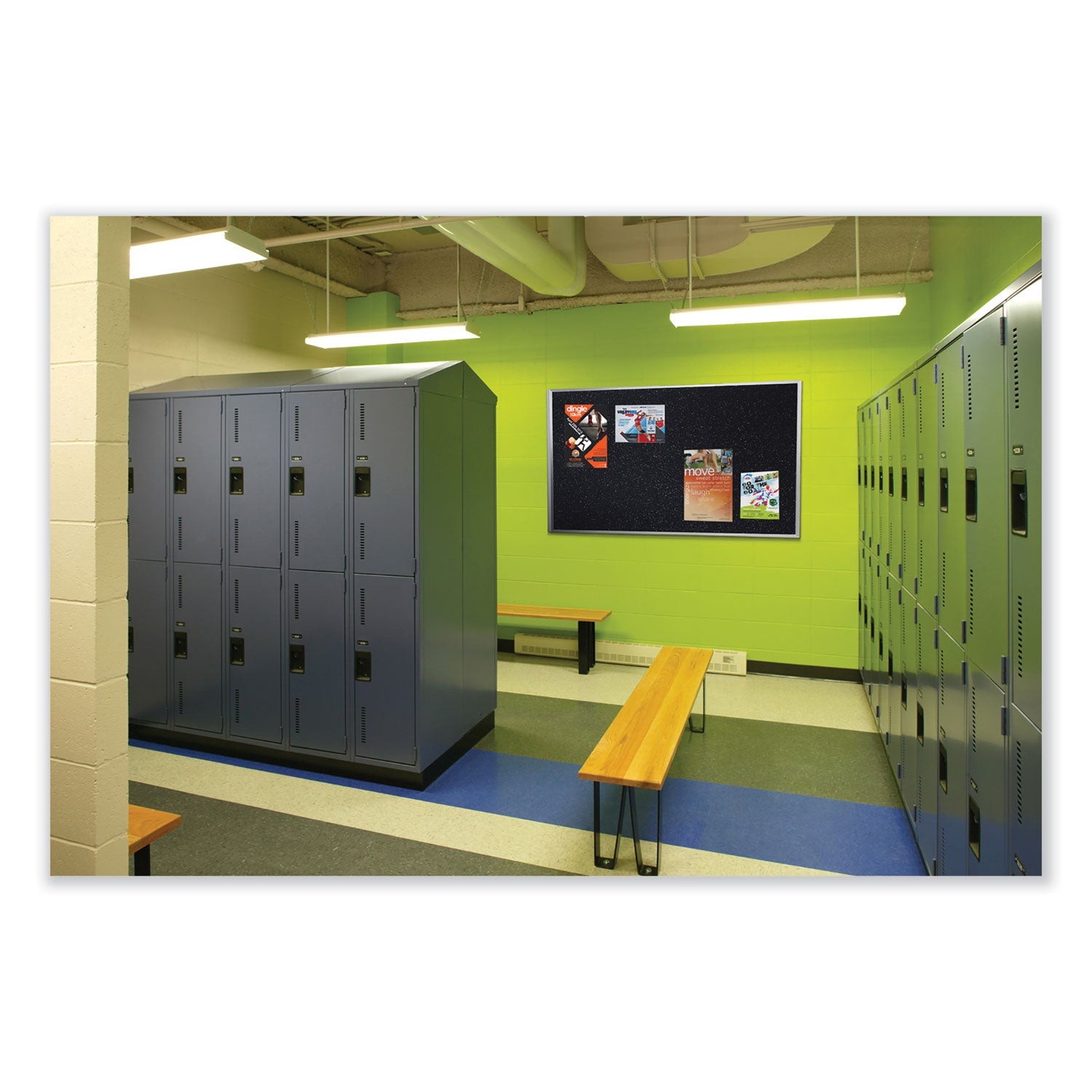 Ghent Aluminum-Frame Recycled Rubber Bulletin Boards, 72.5" x 48.5", Confetti Surface, Satin Aluminum Frame