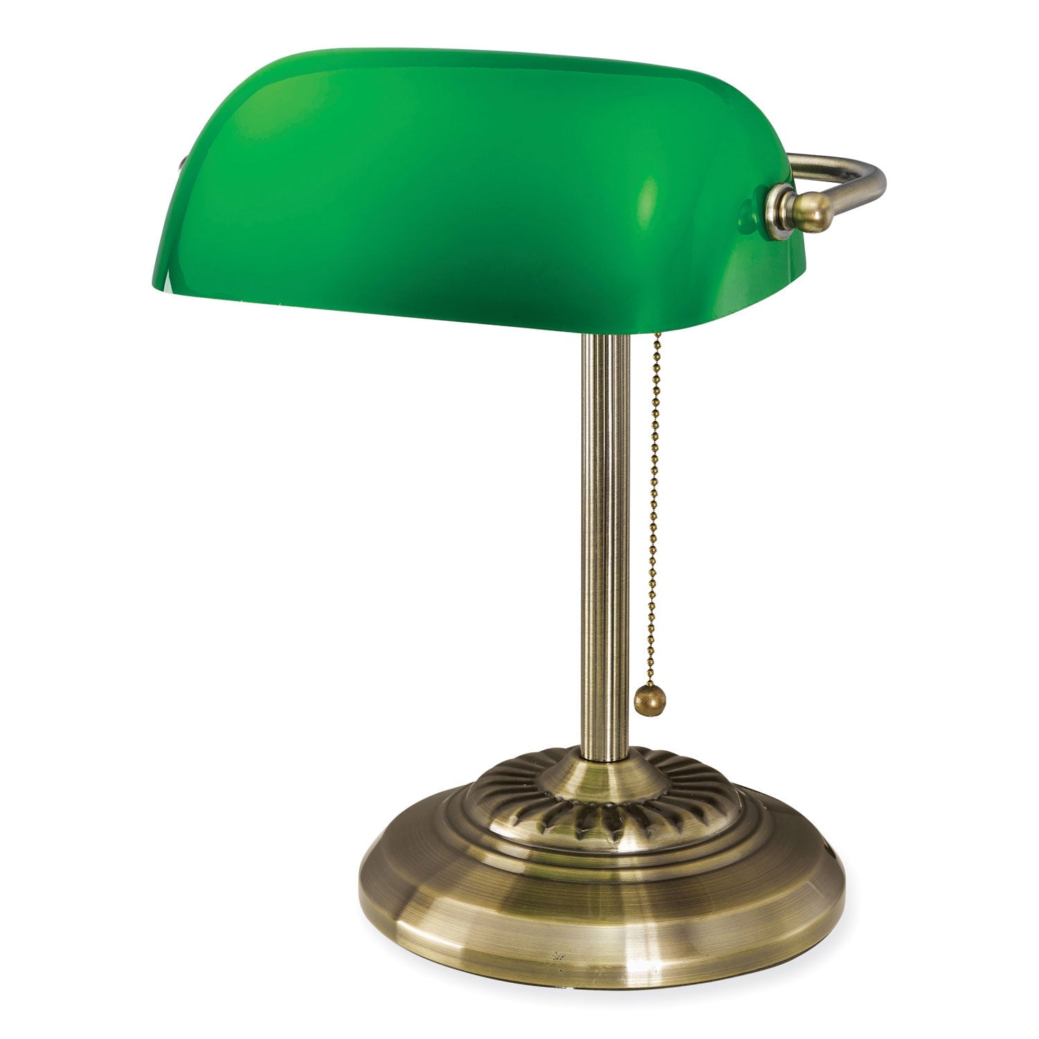 LED Bankers Lamp with Green Shade | Antique Brass