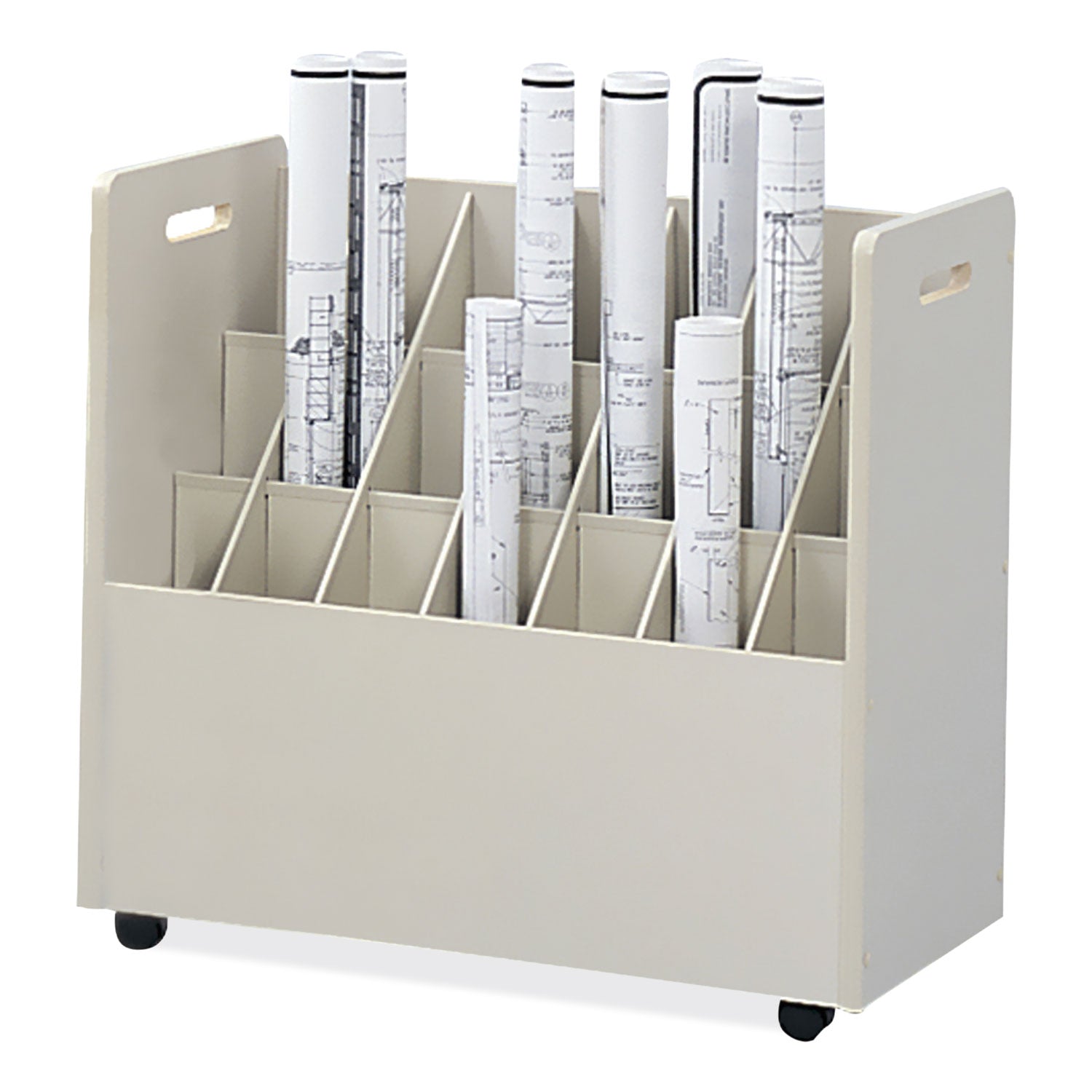 Safco® Mobile Roll File, 21 Compartments, 30.25w x 15.75d x 29.25h, Tan