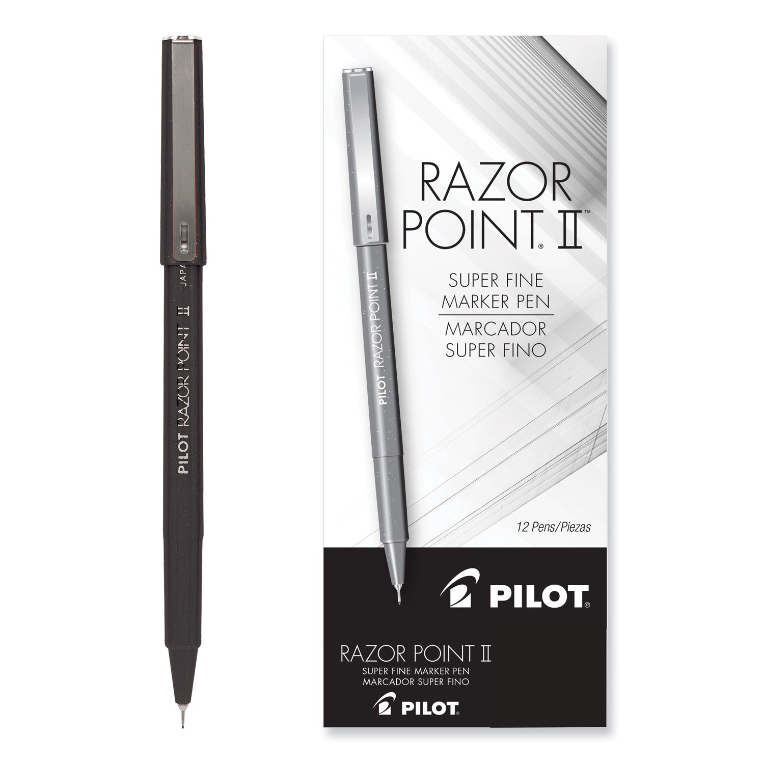 Pilot® Razor Point Fine Line Porous Point Pen, Stick, Extra-Fine 0.3 Mm, Black Ink, Black Barrel, Dozen