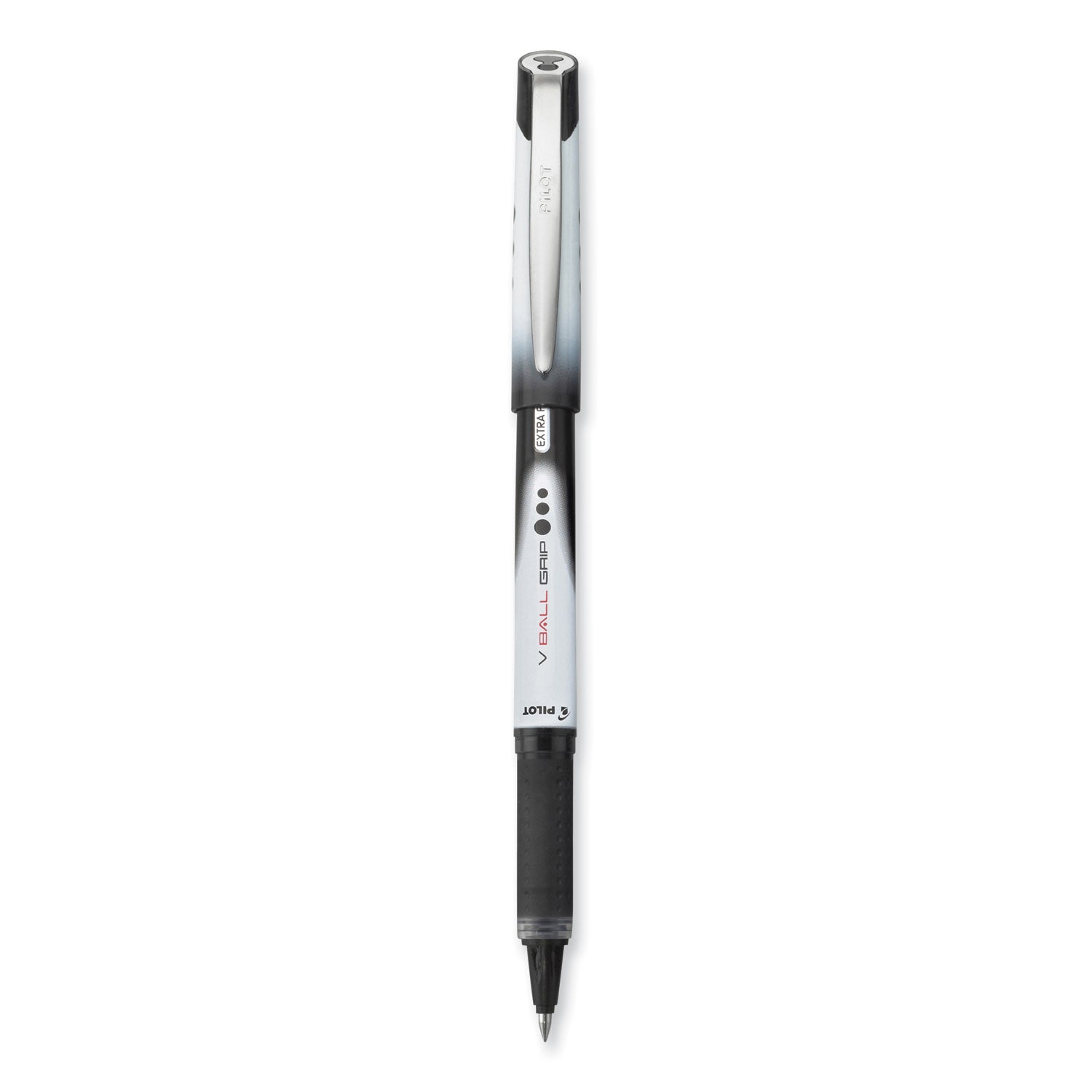 Pilot® VBall Grip Liquid Ink Rollerball Pen, Stick, Extra-Fine 0.5 mm, Black Ink, Black/White Barrel, Dozen