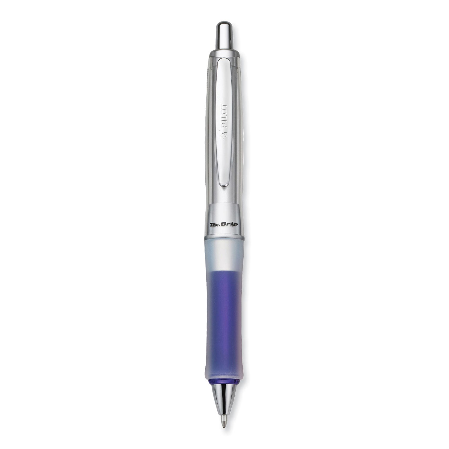 Pilot® Dr. Grip Center of Gravity Ballpoint Pen, Retractable, Medium 1 mm, Black Ink, Silver/Navy Barrel