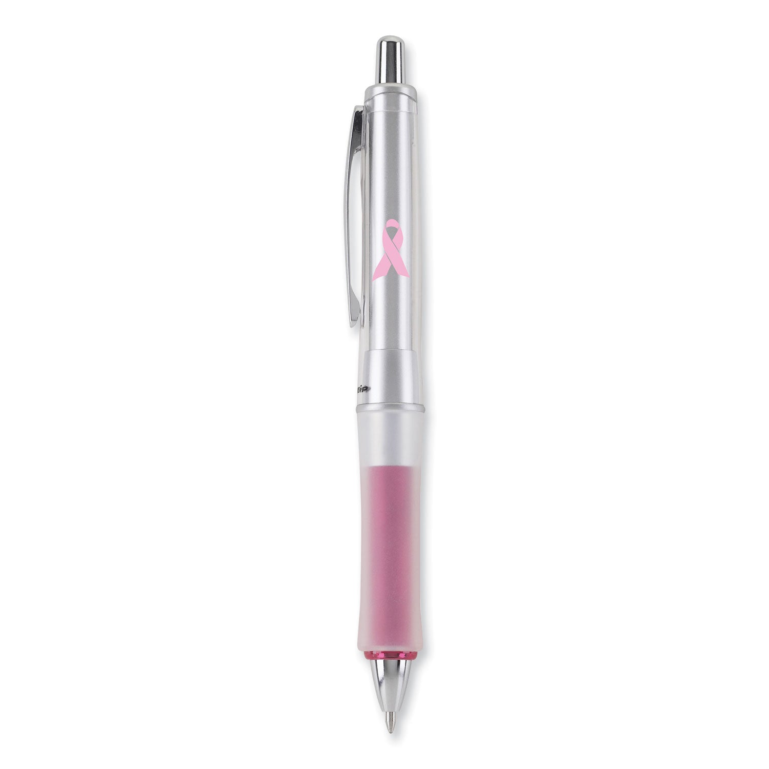Pilot® Dr. Grip Center of Gravity Breast Cancer Awareness Ballpoint Pen, Retractable, Medium 1 mm, Black Ink, Silver/Pink Barrel