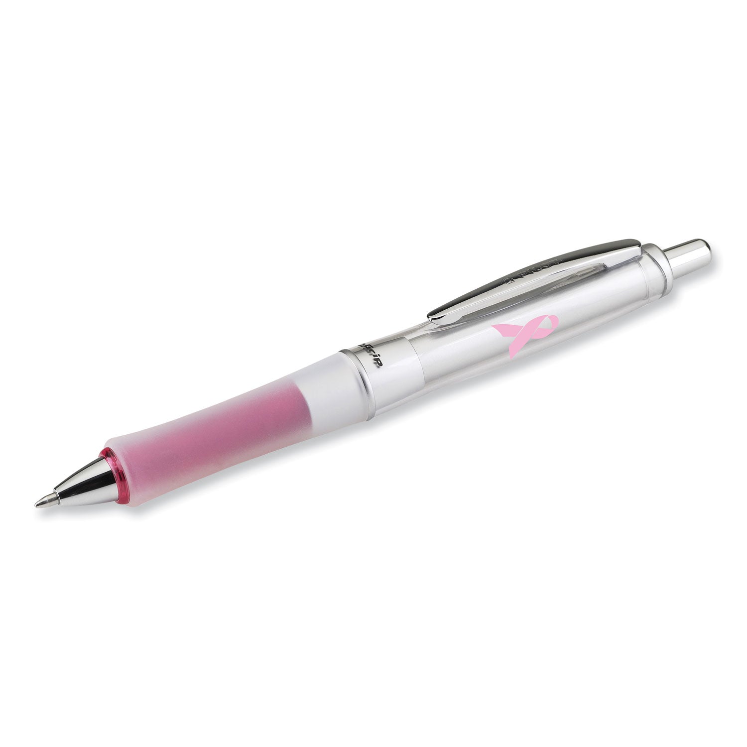 Pilot® Dr. Grip Center of Gravity Breast Cancer Awareness Ballpoint Pen, Retractable, Medium 1 mm, Black Ink, Silver/Pink Barrel