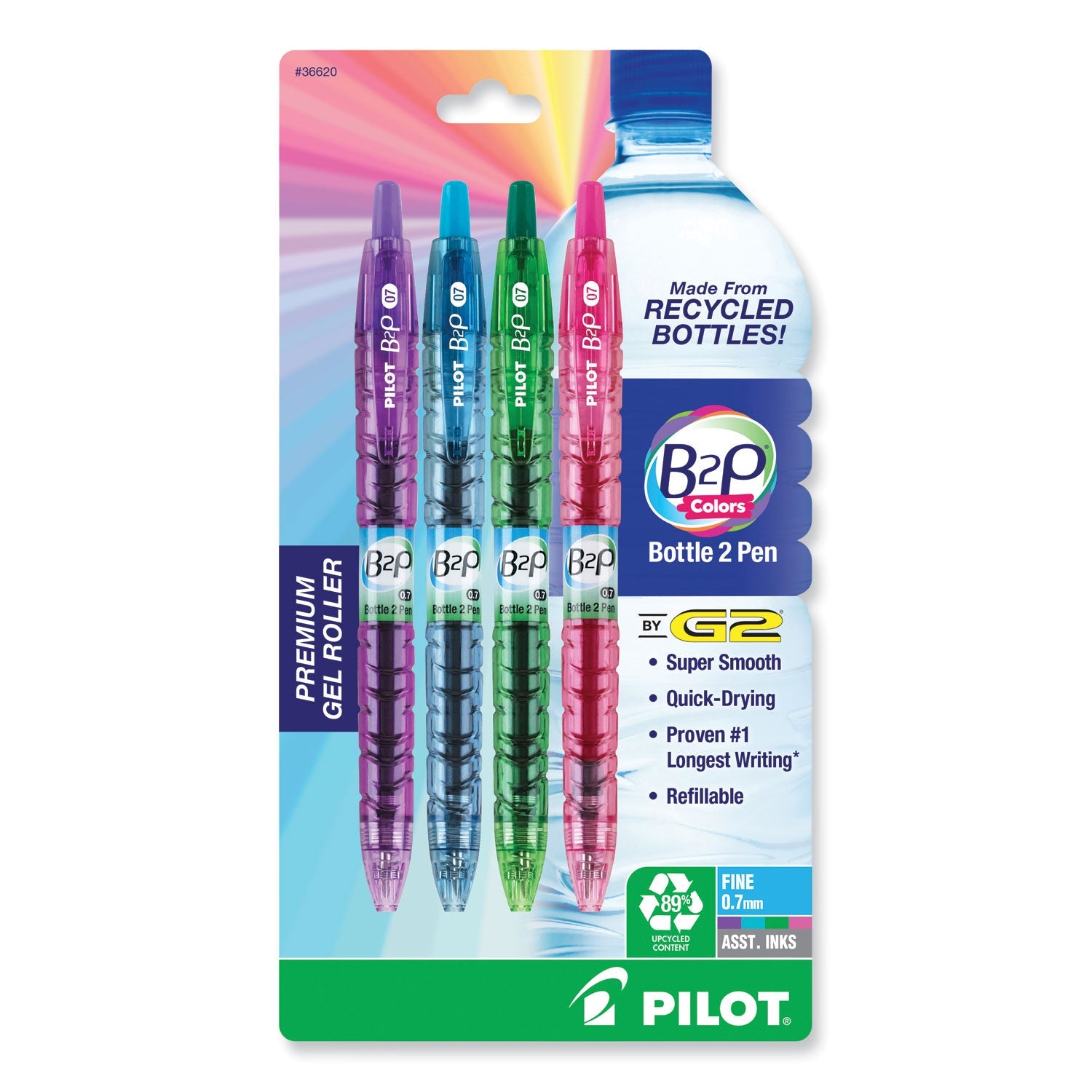 Pilot® B2p Bottle-2-Pen Recycled Gel Pen, Retractable, Fine 0.7 Mm, Assorted Ink And Barrel Colors, 4/pack - Bloom Skins