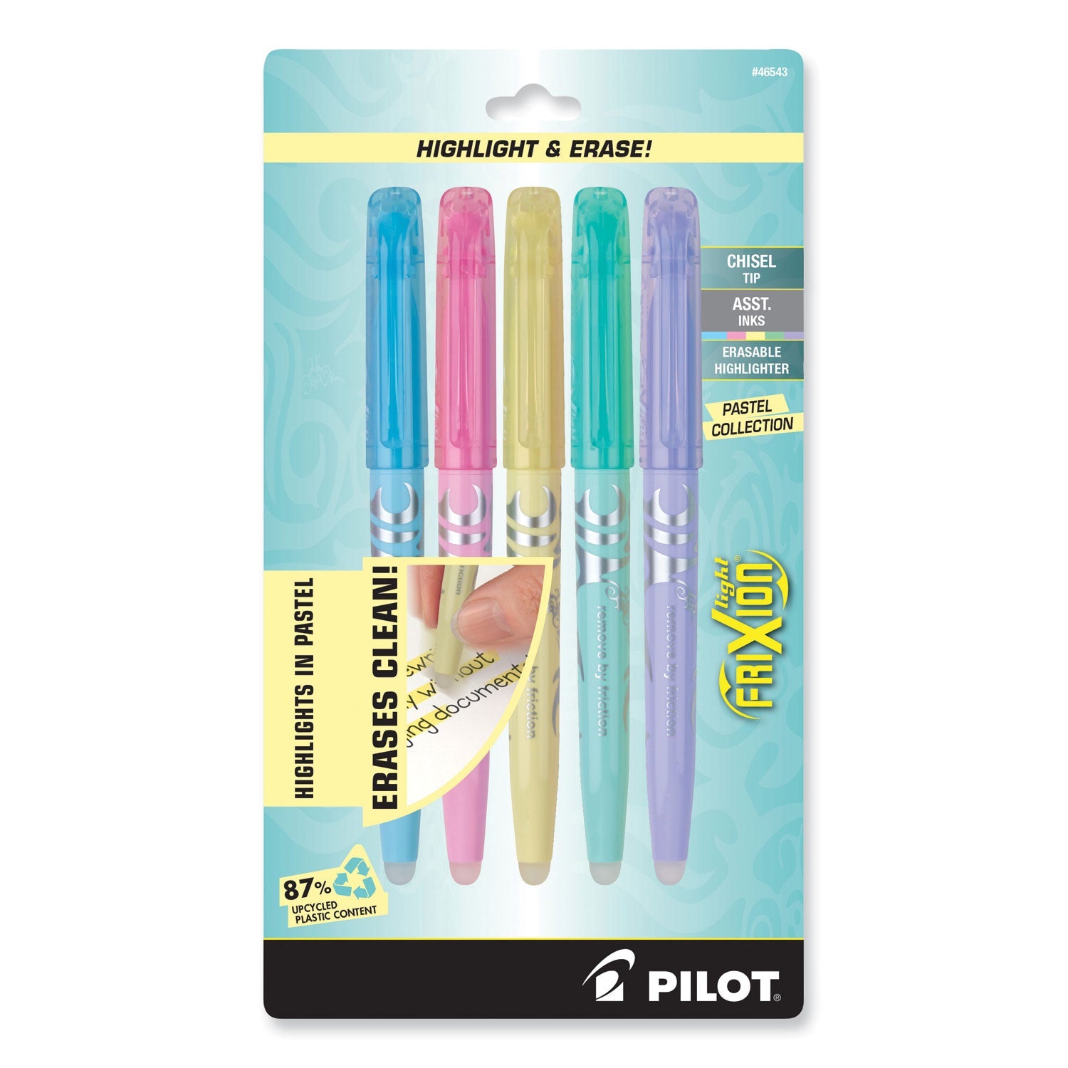 Pilot® Frixion Light Pastel Collection Erasable Highlighters, Assorted Ink Colors, Chisel Tip, Assorted Barrel Colors, 5/pack